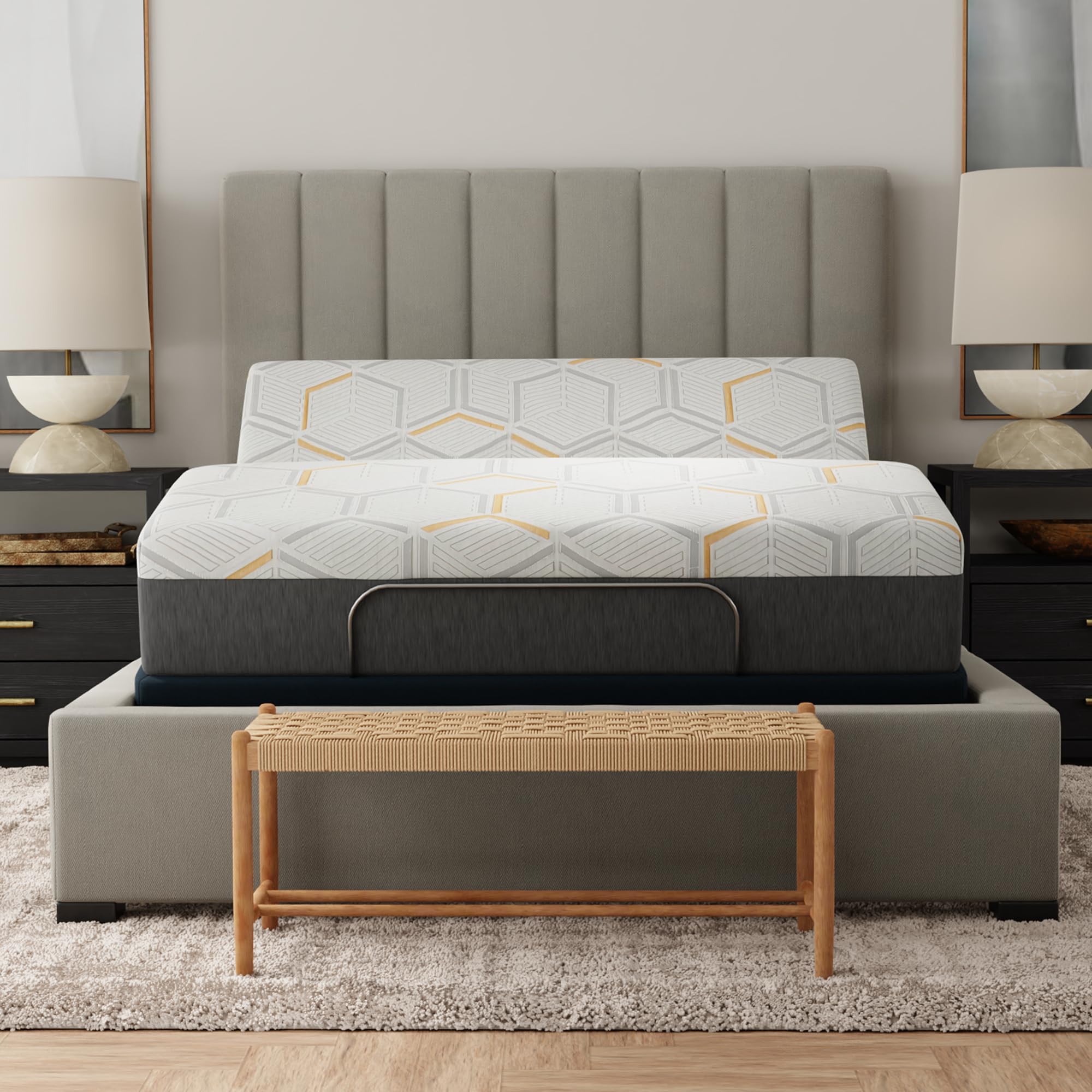 Blissful Nights E4 King Adjustable Bed Base Frame With 12'' Medium Firm Copper And Gel Infused Memory Foam Mattress