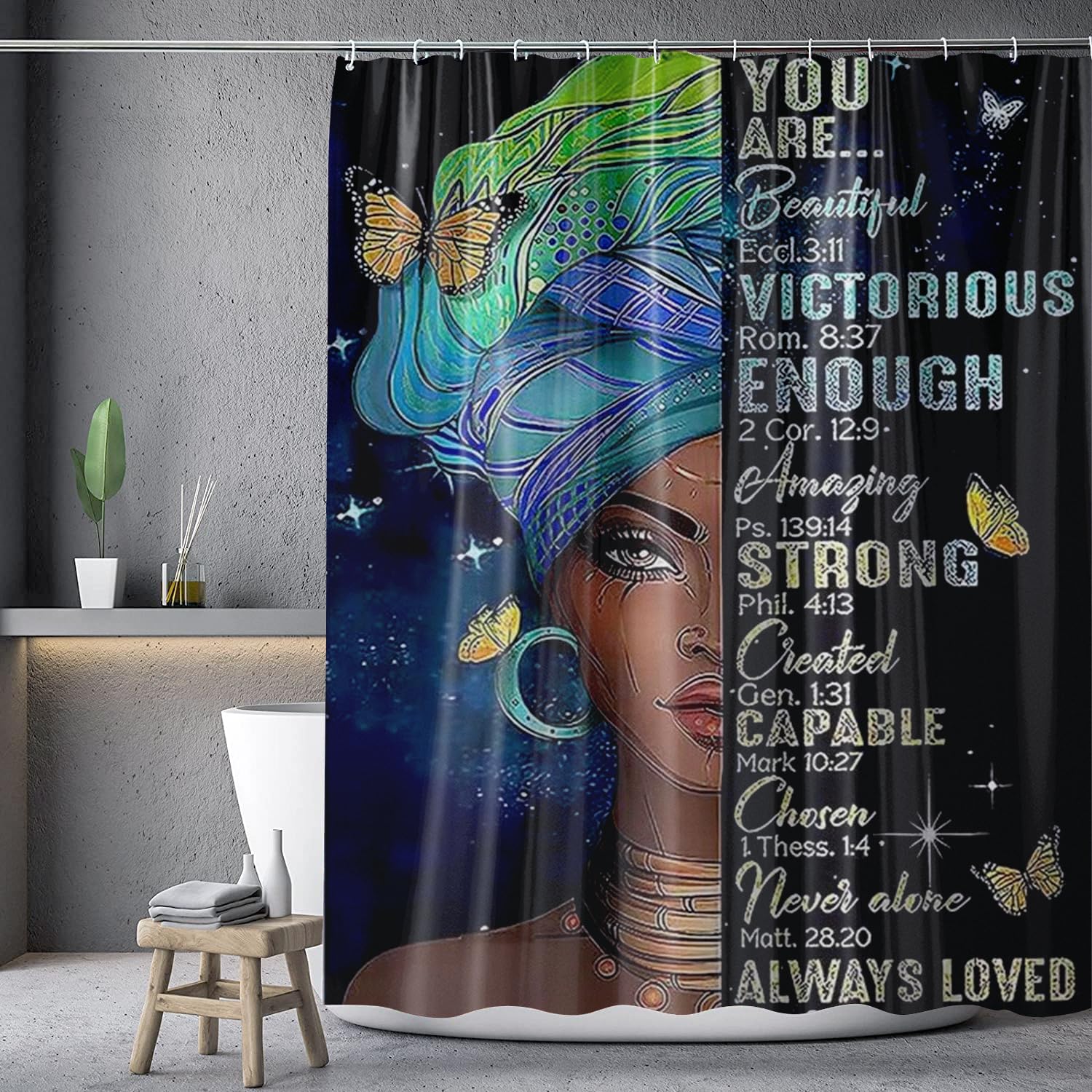 Denifeiya Black Woman Shower Curtain African American Fashion Afro Black Girl Shower Curtains Inspirational Motivational Quotes