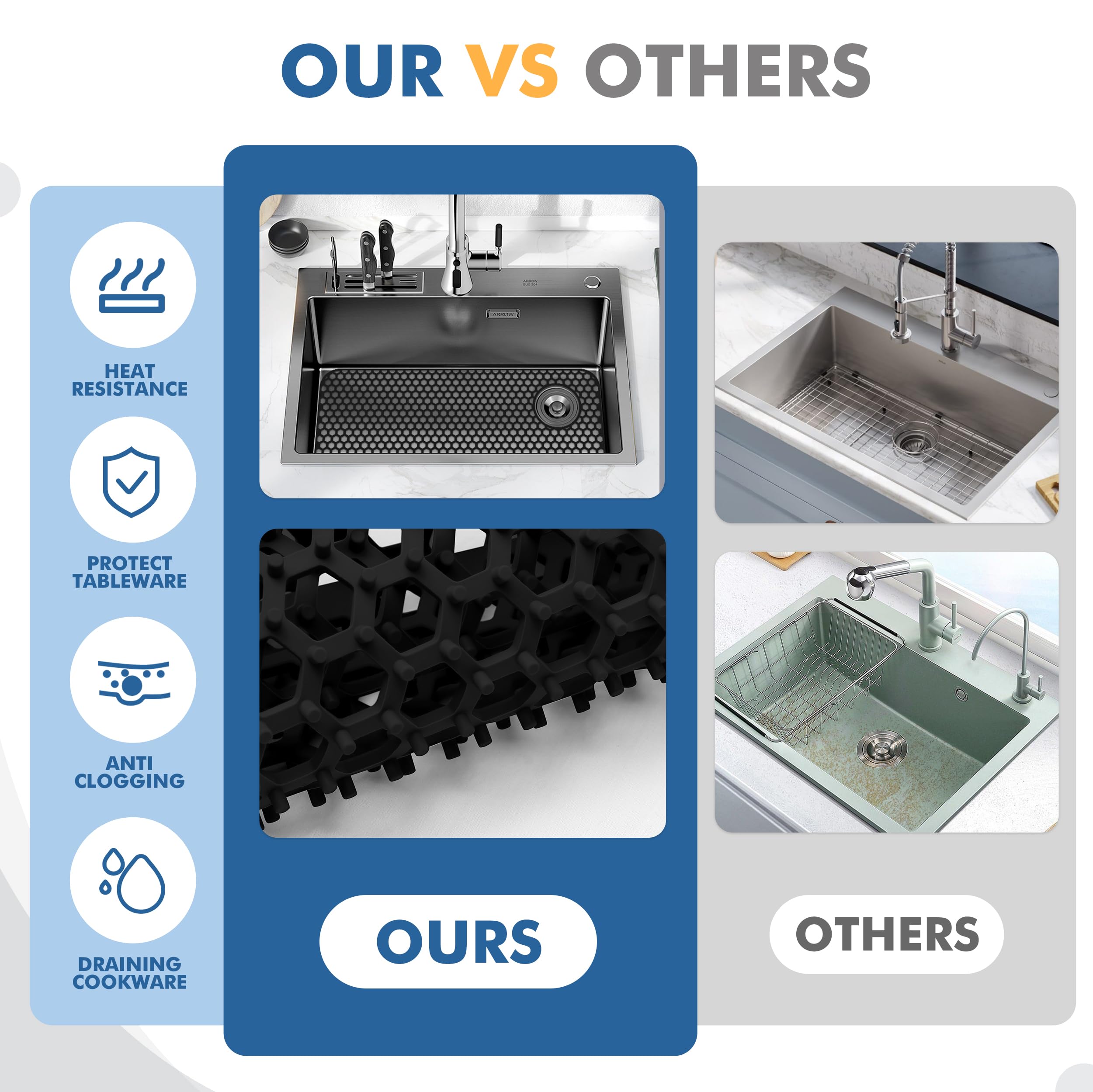 Bestjing Silicone Sink Protectors for Kitchen Sink - 28.4x 14.3 Kitchen Protector Accessory, Non-Slip Heat Resistant Mat for Bot