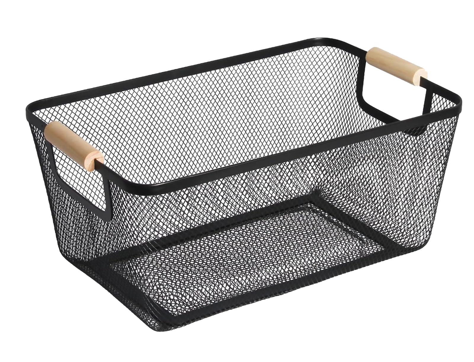 AJIODA Metal Mesh Steel Basket, Large Wire Storage Organizer Basket Multifunction Hanging Kitchen Baskets with Wood Handle for 