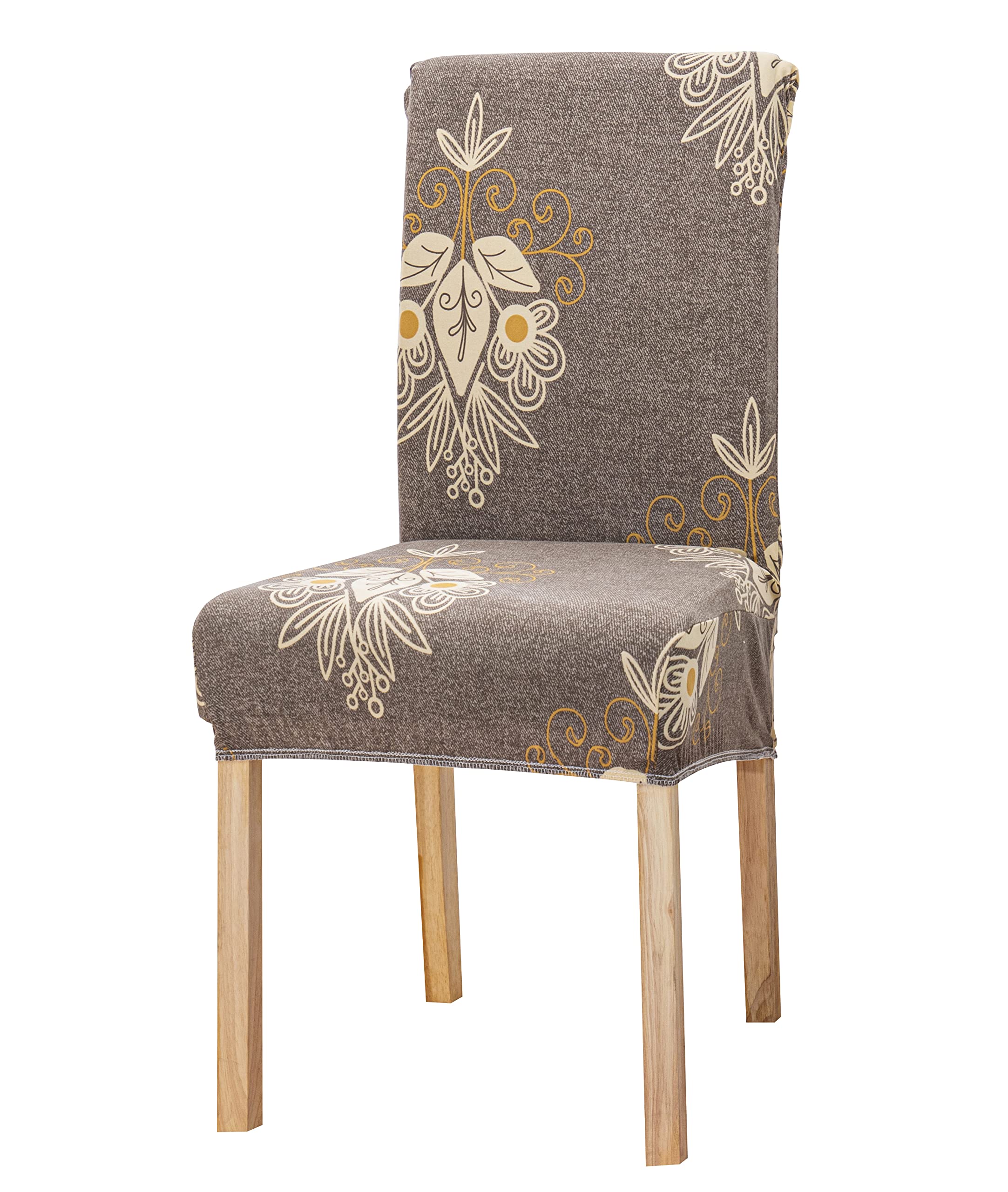 House Of Quirk Elastic Chair Cover Stretch Removable Washable Short Dining Chair Cover Protector Seat Slipcover (Beige Brocade),