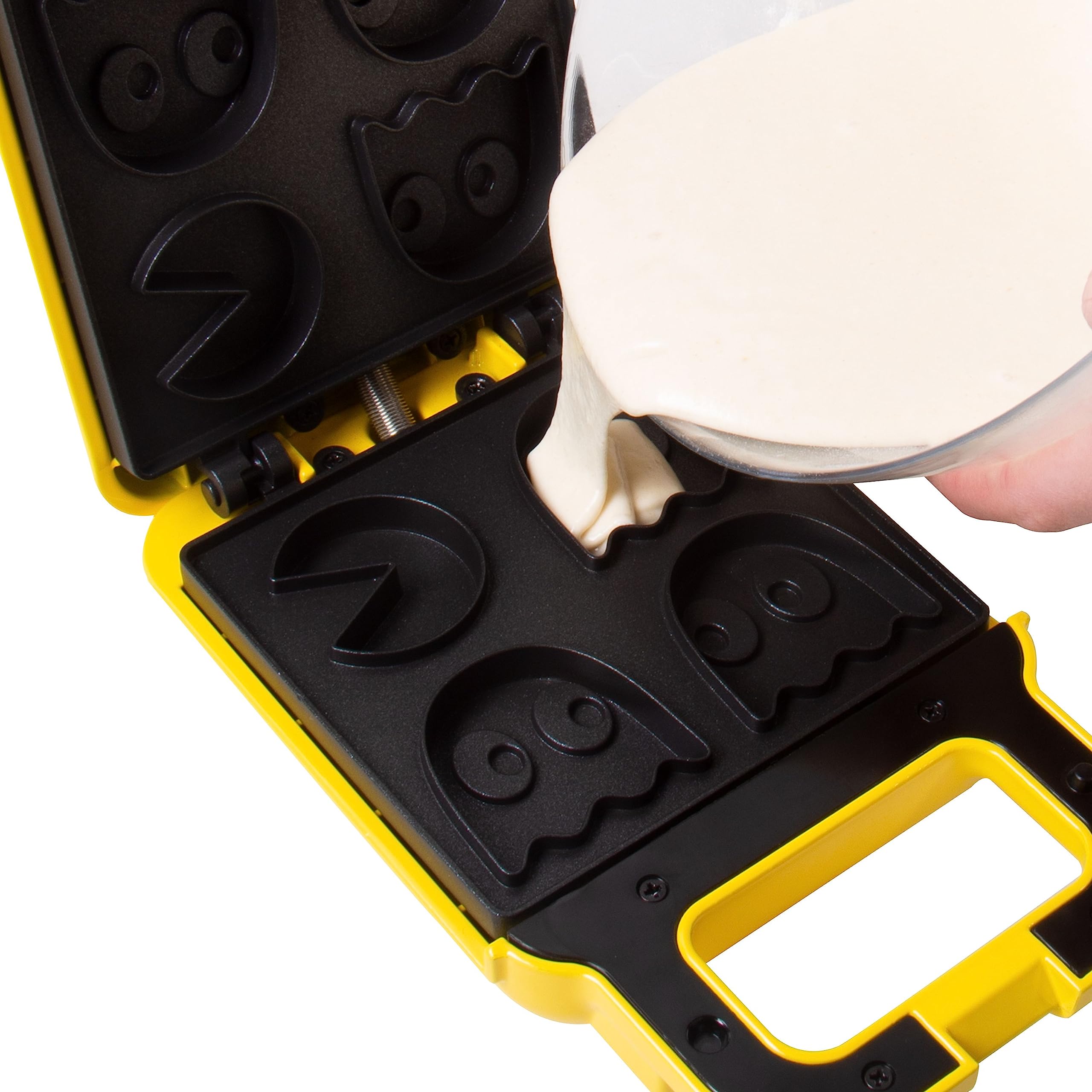PAC-MAN Waffle Maker. Creates up to Four Delicious Waffles at once  Including PAC-MAN and three Ghosts Shapes. Mains Powered. Officially Licensed PAC-MAN Merchandise from Fizz Creations.