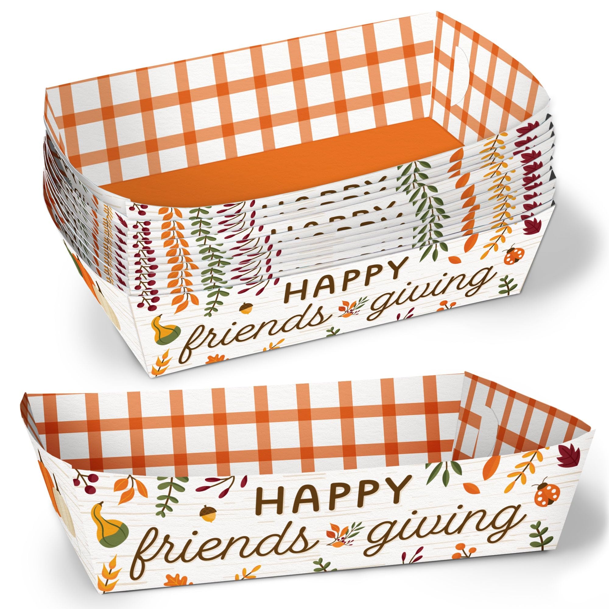 Big Dot of Happiness Fall Friends Thanksgiving Paper Food Trays, Disposable Food Boats for Friendsgiving Party, Double-Sided Mea