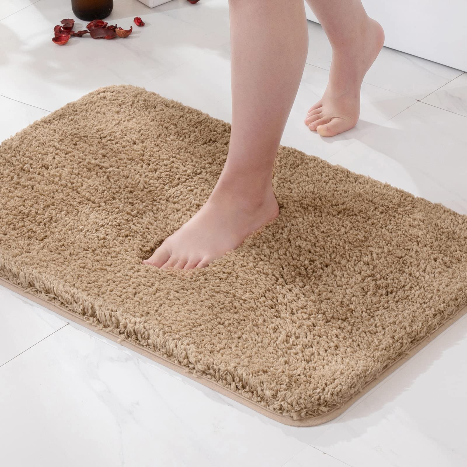 Miulee Non Slip Bathroom Rug Bath Mats For Bathroom(20X30,Light Brown) Absorbent Thick Soft Microfiber Bathroom Mat Machine Wash