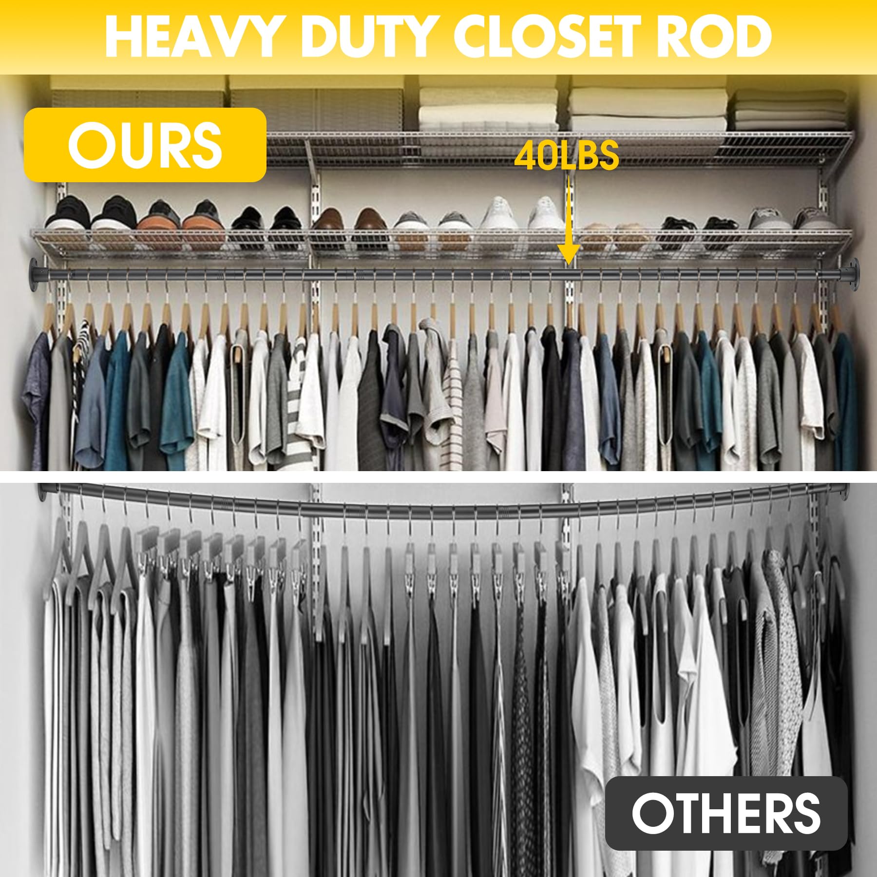 Closet Rods For Hanging Clothes, 17 To 96 Inch Adjustable Closet Rod Heavy Duty Closet Hanging Rod Metal Closet Garment Organize