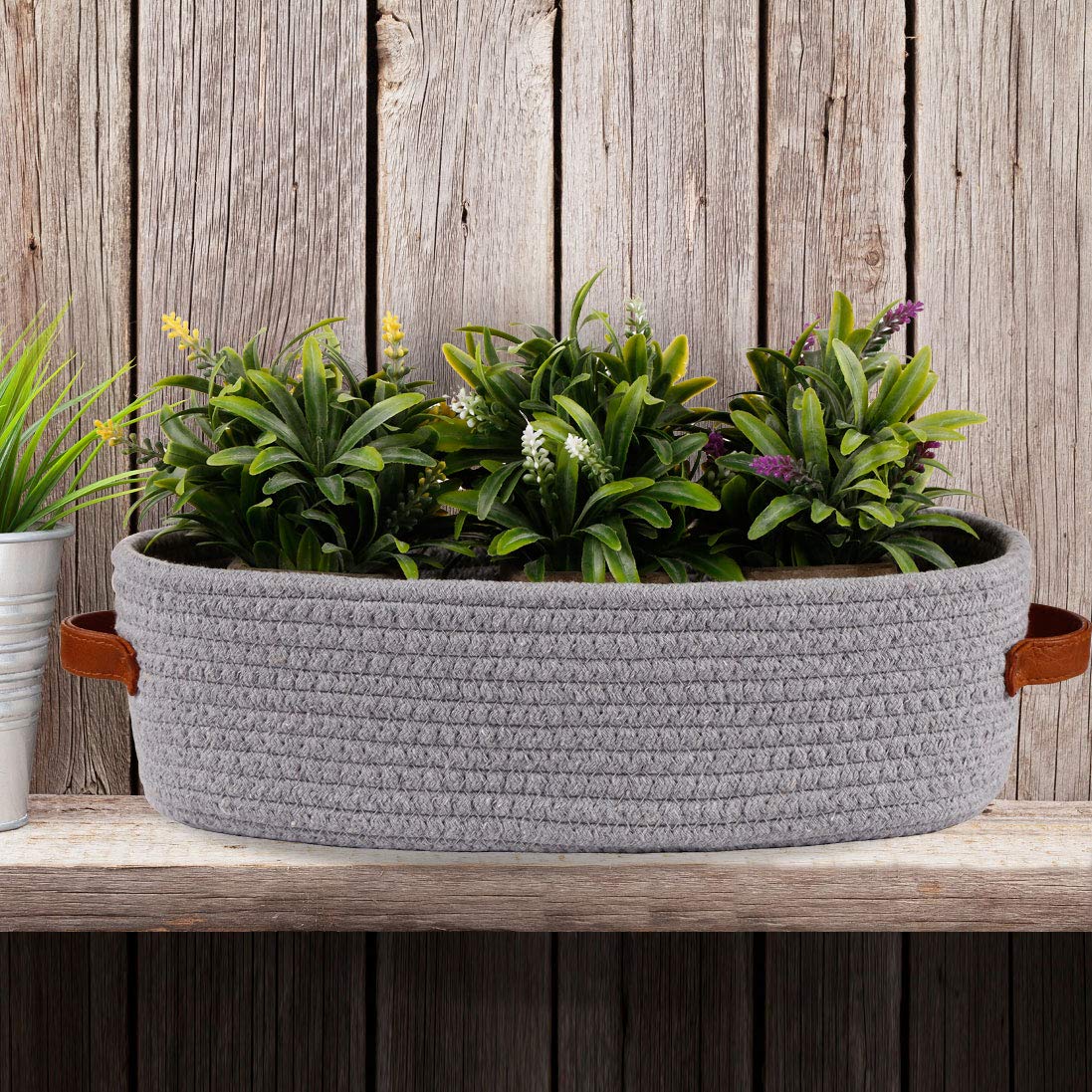 Oradrem 2 Pack Cotton Rope Small Woven Basket Toilet Paper Basket Room Storage Basket with Handles for Bathroom  13''x5.9''x4'' Gary