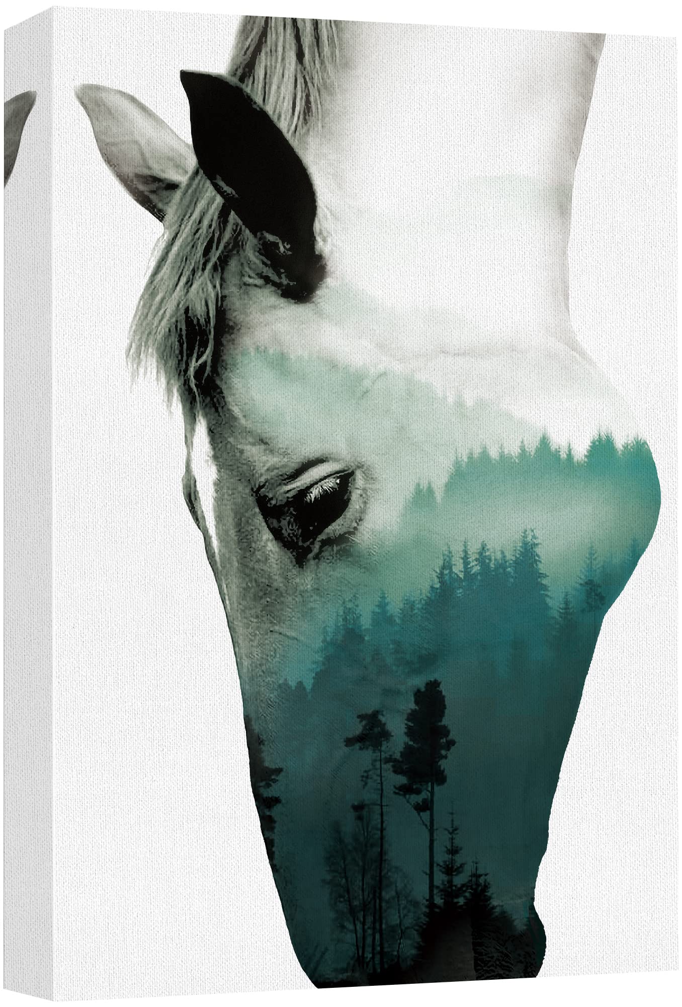 Signwin Canvas Wall Art A Wild Horse And Foggy Mountain Double Exposure Photography Animals Wildlife Digital Art Modern Art Rust