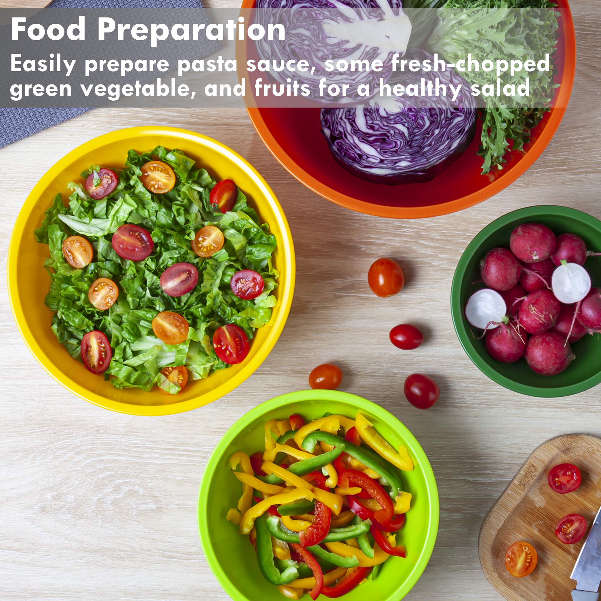 Yihong 6 Pcs Plastic Mixing Bowls Set, Colorful Serving Bowls For Kitchen, Ideal For Baking, Prepping, Cooking And Serving Food,