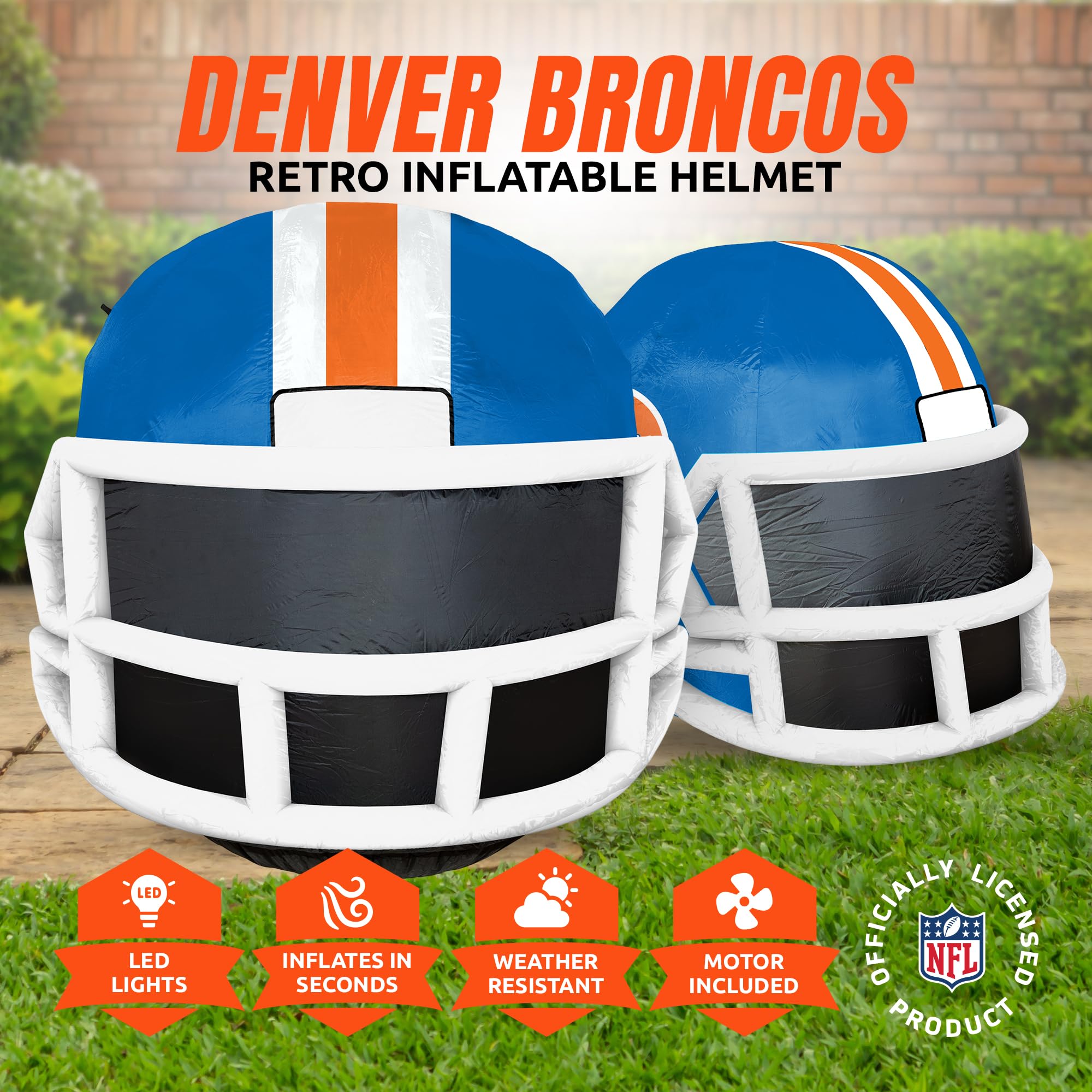 Sporticulture NFL Denver Broncos 4ft Inflatable Retro Helmet with LED Lights & Built-in Blower - Merchandise Decor Ideal for Law