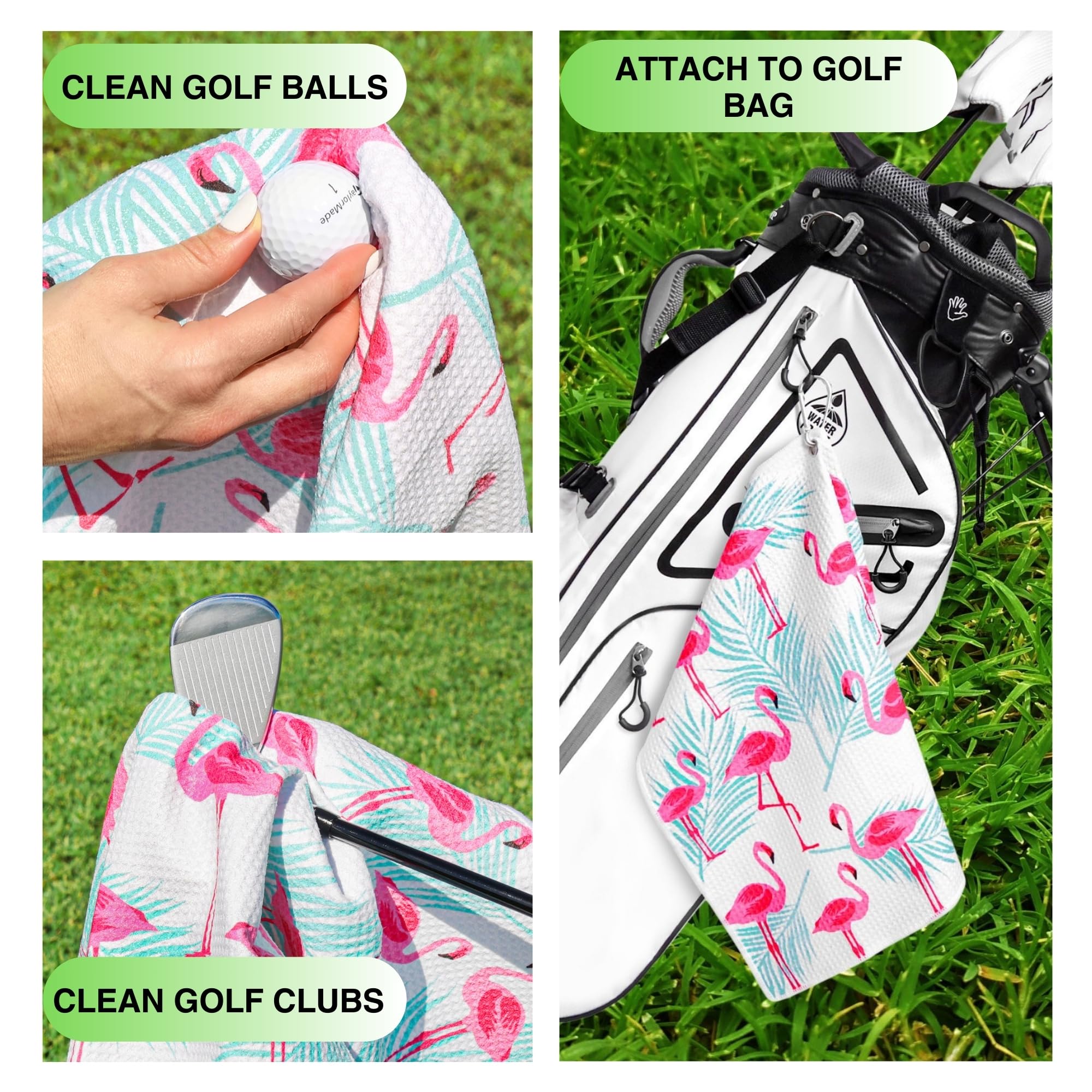 Flamingo Paradise Golf Towel with Clip for Women and Men  Microfiber Waffle and Ball Towels  Set of 2