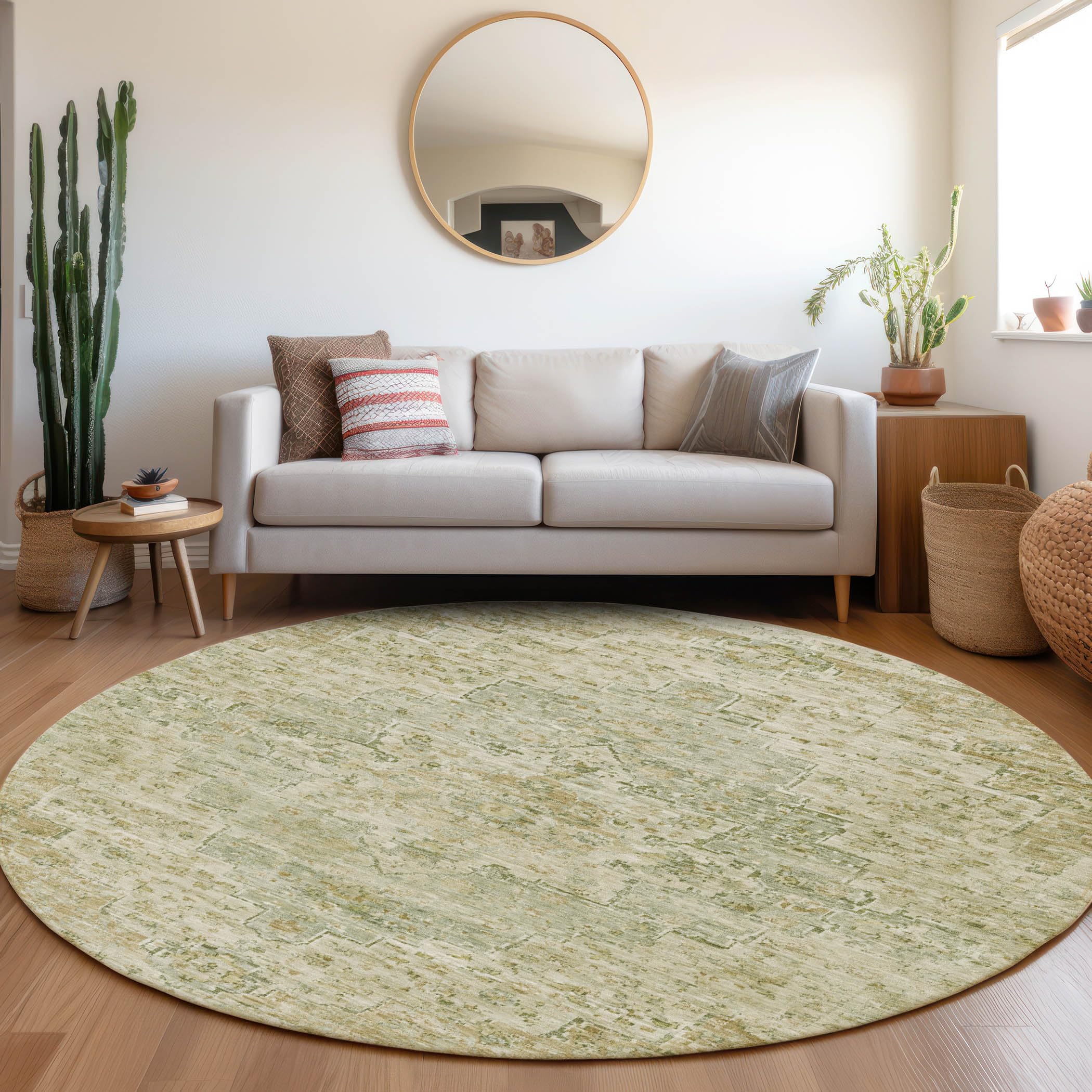 Machine Washable Indoor/Outdoor Chantille Sage 8 x 8 Round Rug