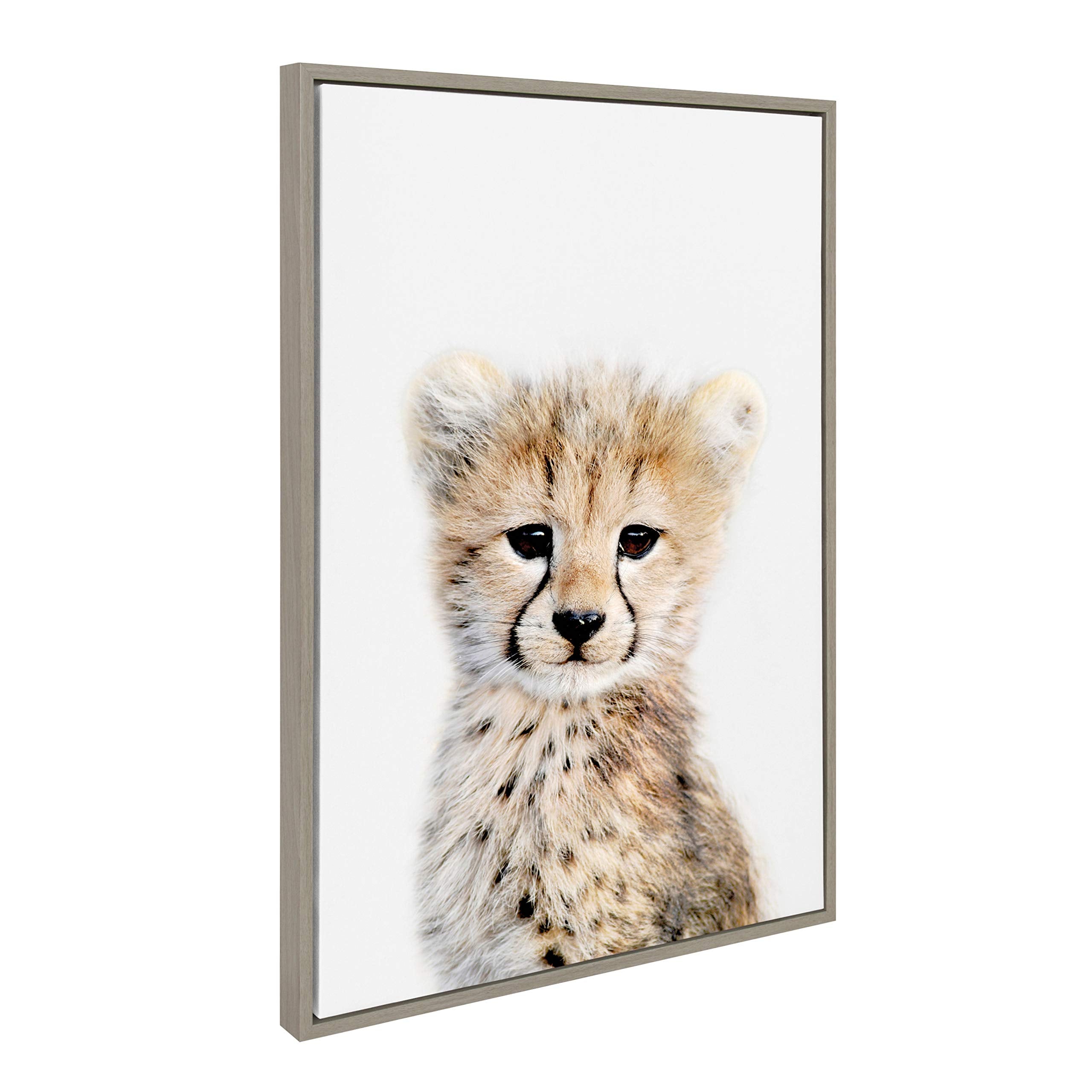 Kate And Laurel Sylvie Baby Cheetah Animal Print Portrait Framed Canvas Wall Art By Amy Peterson, 23X33 Gray