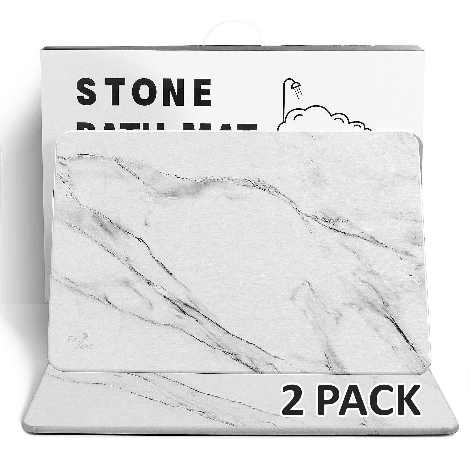 FAREST 2 Pack Stone Bath Mat - Diatomaceous Earth Bath Mat Fast-Drying Stone Drying Mat Super Absorbent Diatomite Mats for Bathr