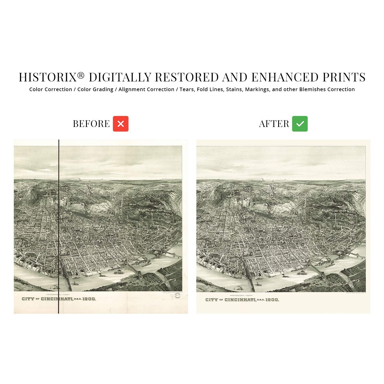 Historix Vintage 1900 Cincinnati Ohio Map - 24X36 Inch Vintage Map Of Cincinnati Wall Art - Old Cincinnati Poster - Historic Cin