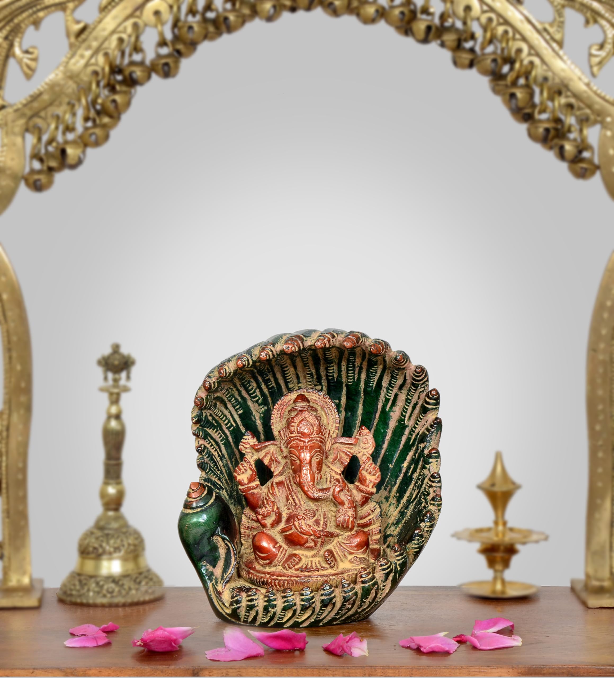 Dattatreya Brass Lord Ganesha Idol In Shankh Ganesh Statue Sculpture For Home Decor Office Mandir Pooja Decorative Showpiece (He