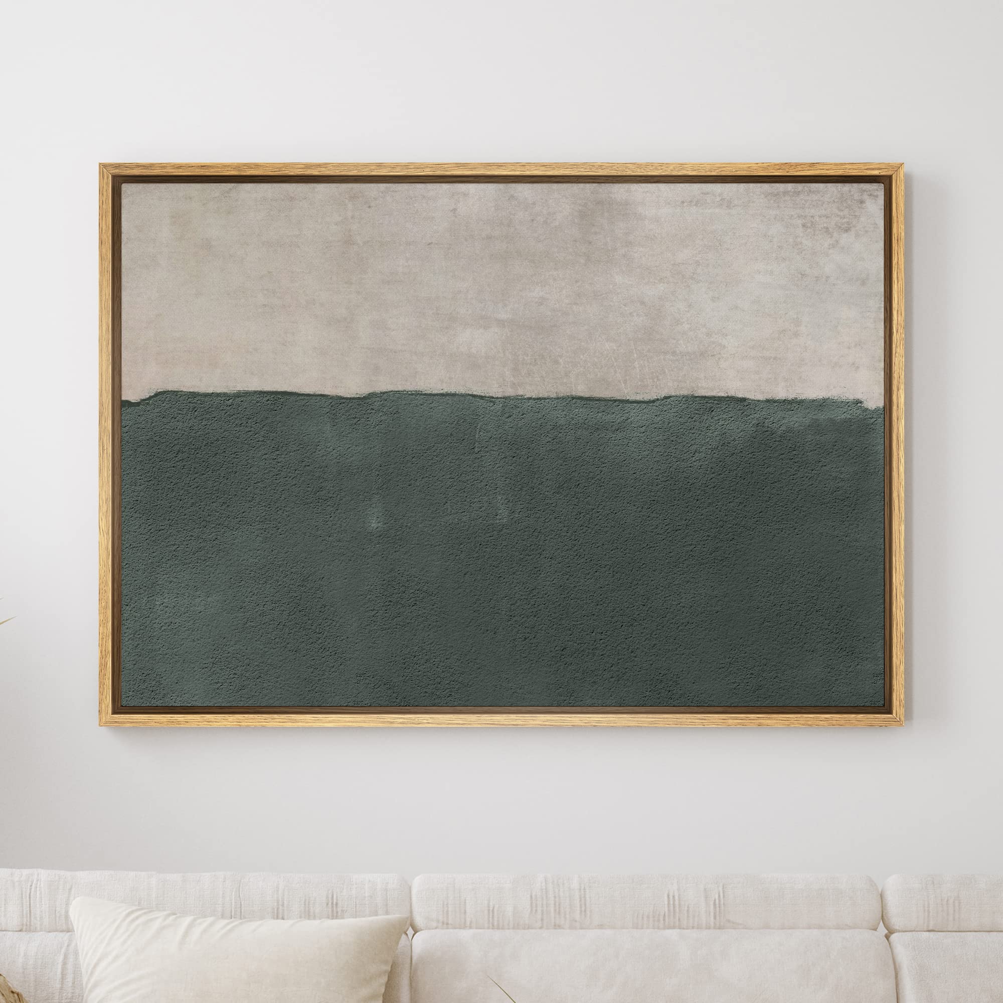 SIGNWIN Framed Canvas Print Wall Art Gray Dark Teal Pastel Color Field Abstract Shapes Illustrations Modern Art Decorative Contemporary Chic Minimal for Living Room  Bedroom  Office - 24''x36'' Natural