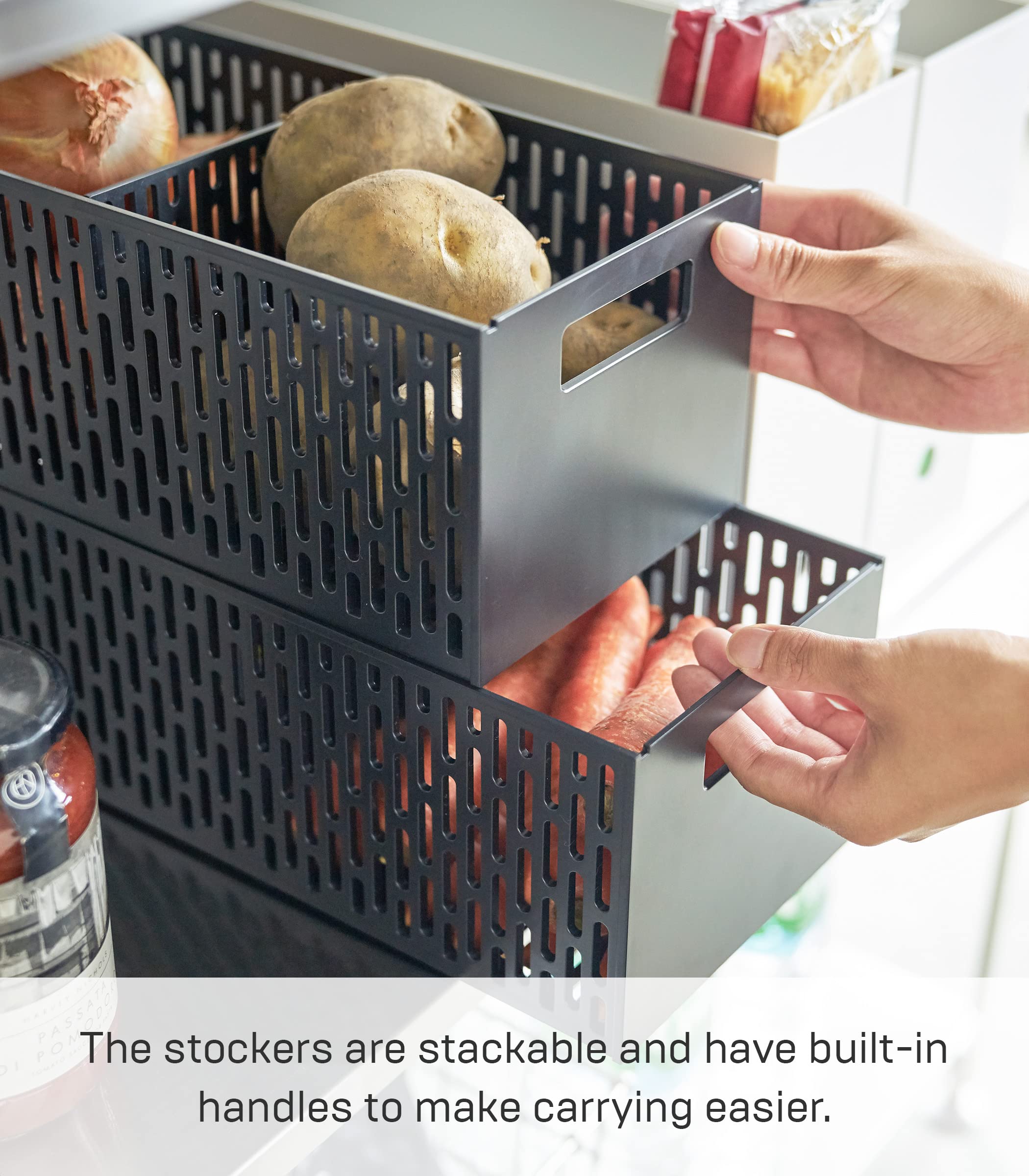 Yamazaki Home Stacking Baskets / Fruit Basket / Vegetable Basket Abs Plastic One Size Black