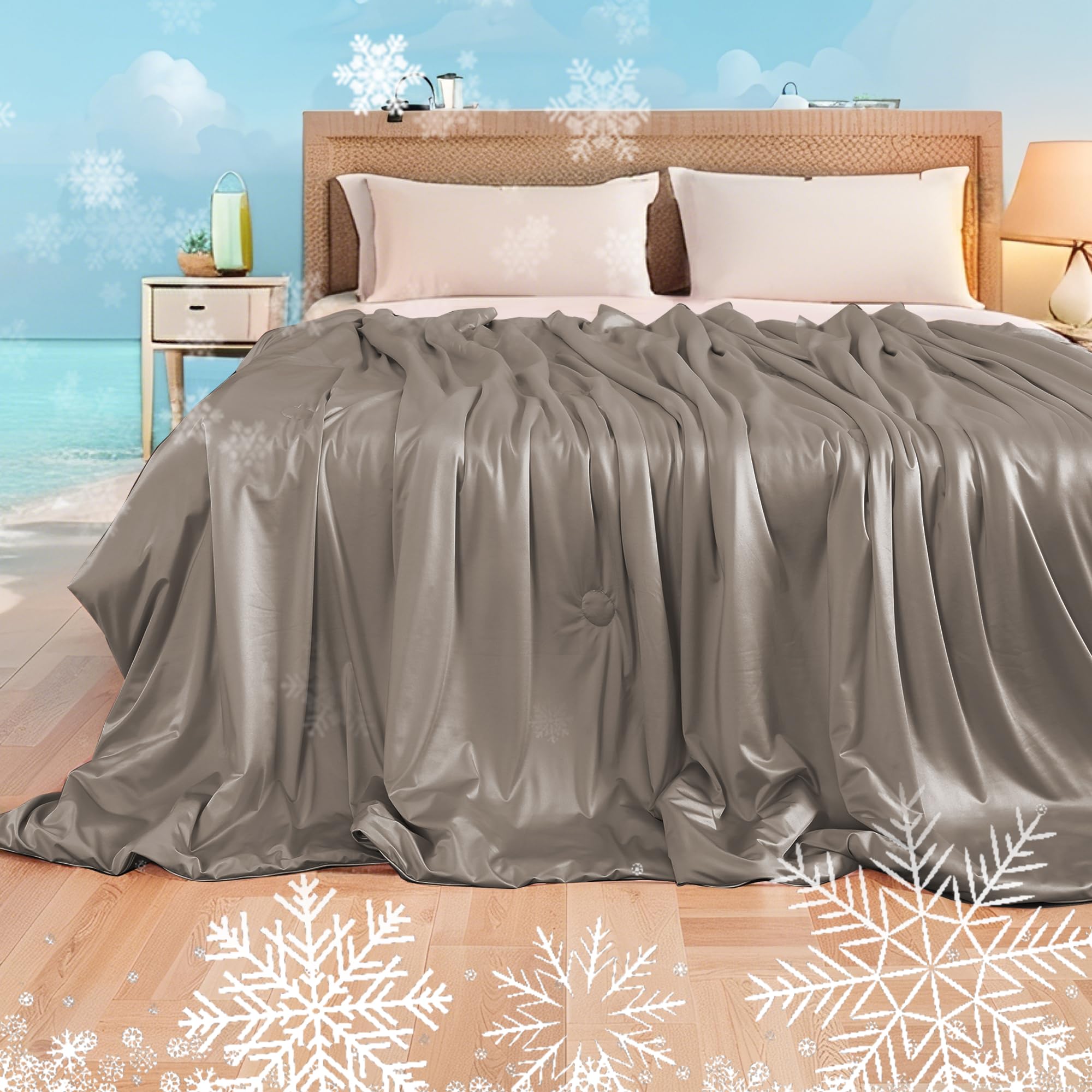 Laffylo Nylon Spandex Summer Comforter Lightweight Cooling  Queen Size Oversized 78X86 Inches, All Season Soft Breathable Beddi