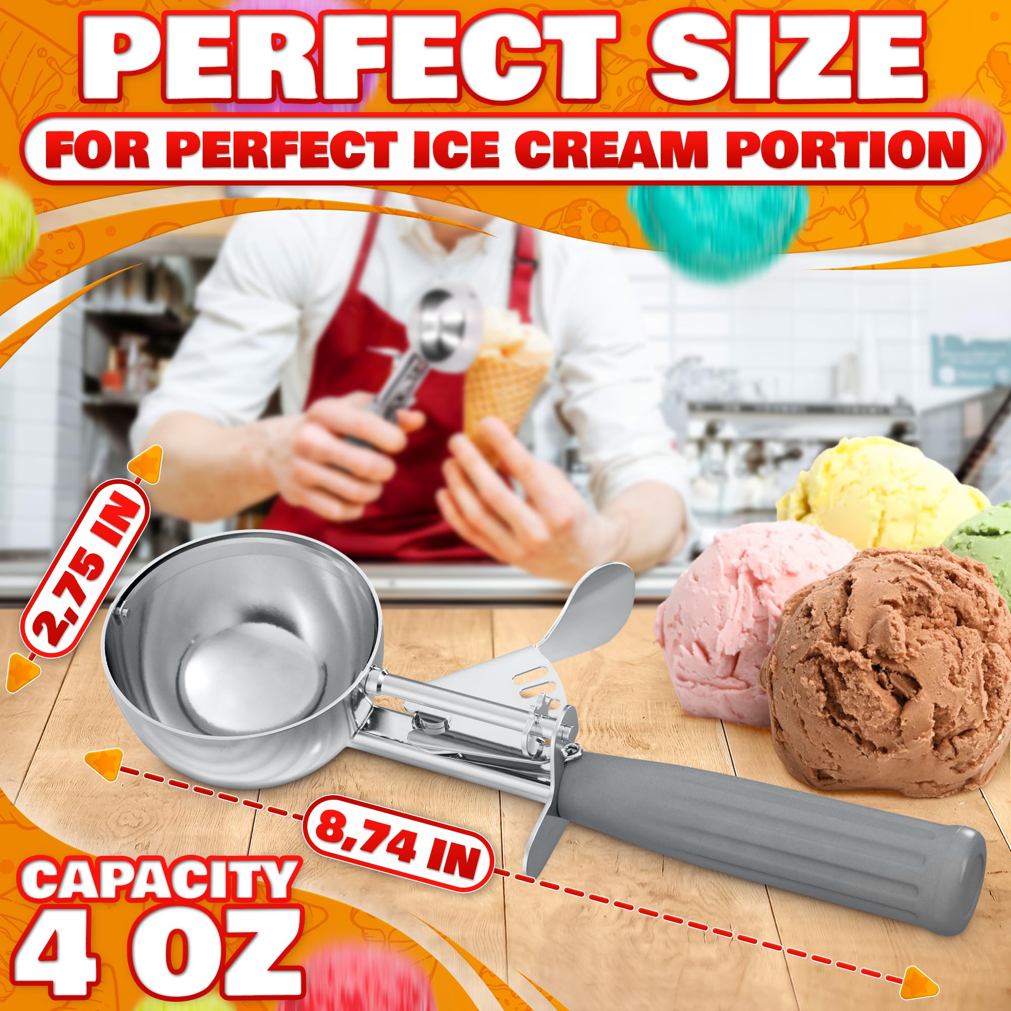 Stainless Steel Ice Cream Scoop With Trigger - #8 Stainless Steel Ice Scoops For Cookie Dough Measuring Scoops Metal Cup Cake Ma