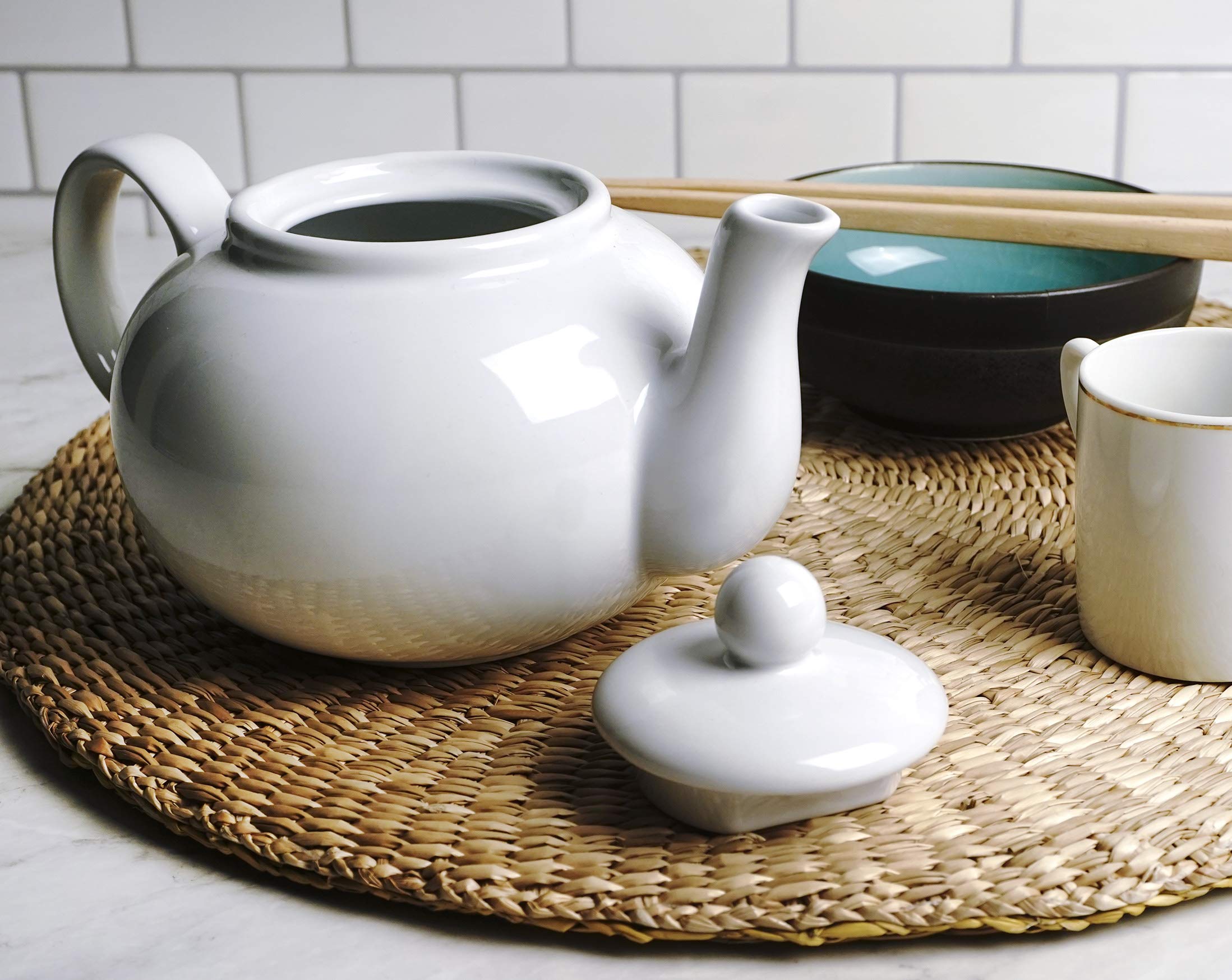 Rsvp International Stoneware Teapot Collection, Microwave And Dishwasher Safe, 16 Oz, White