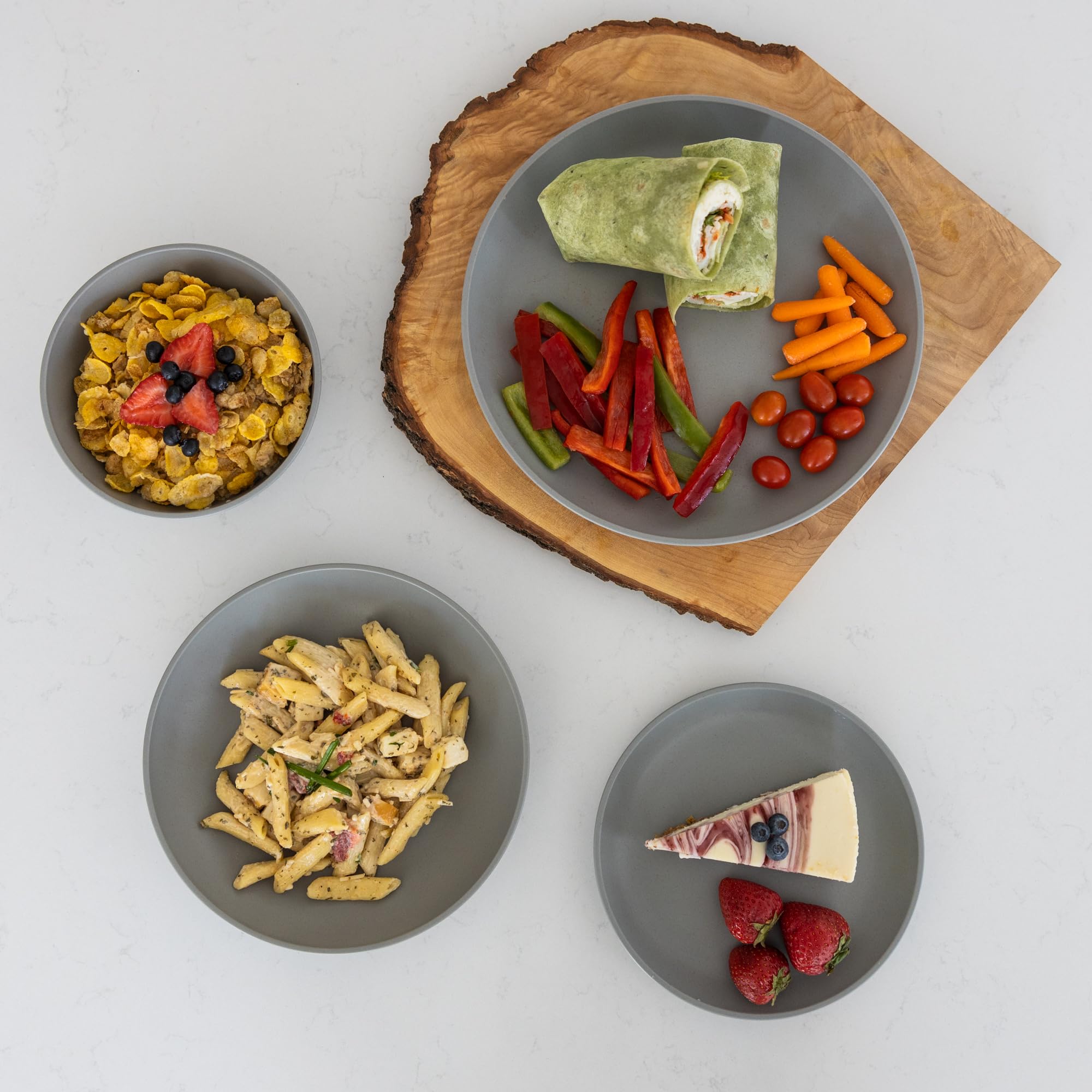 Grow Forward 16-Piece Premium Wheat Straw Dinnerware Sets For 4 - Dinner Plates, Dessert Plates, Pasta Bowls, Cereal Bowls - Mic