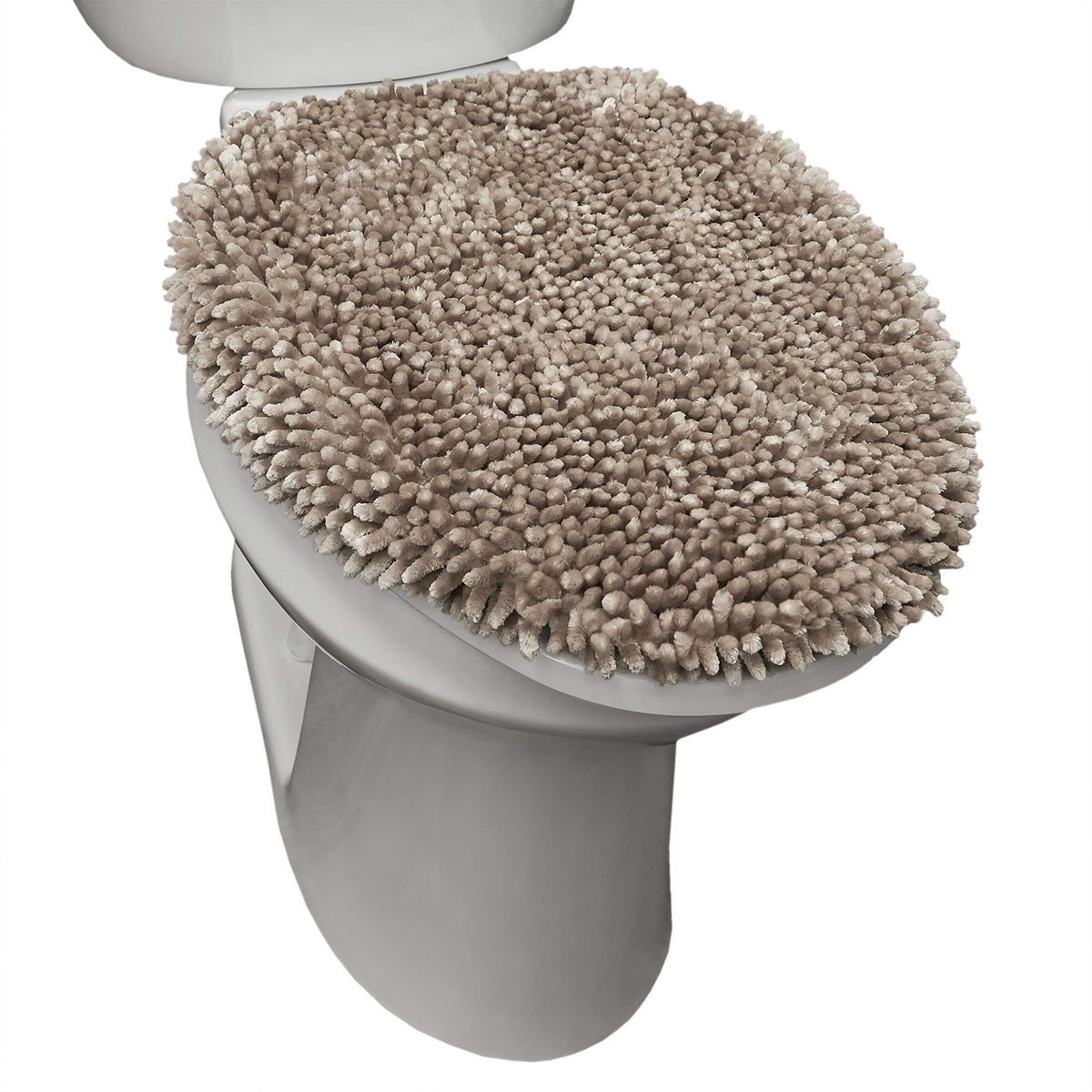 Sohome Spa Step Luxury Plush Chenille Shag Machine Washable Ultra Soft Standard Toilet Lid Cover 18.5''X19.6'' Taupe