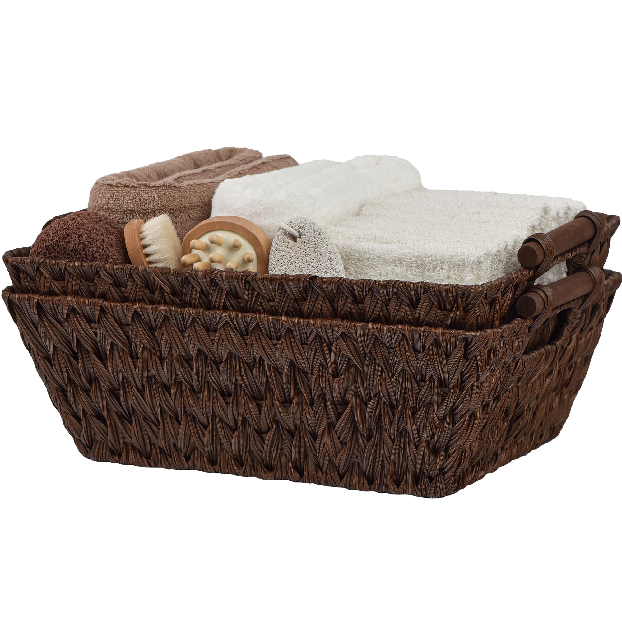 Granny Says Wicker Storage Baskets, Large Baskets With Handles, Wicker Baskets For Shelves, Waterproof Woven Basket For Organizi