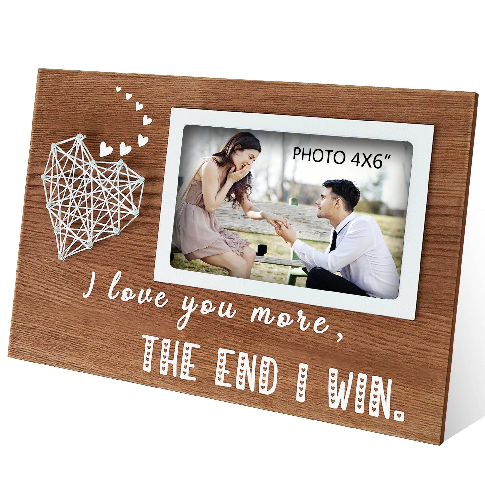 EXQUIDECA Romantic Gifts for Boyfriend and Girlfriend - Couples Valentine Picture Frame with String Heart 4x6 Inches - I Love Yo
