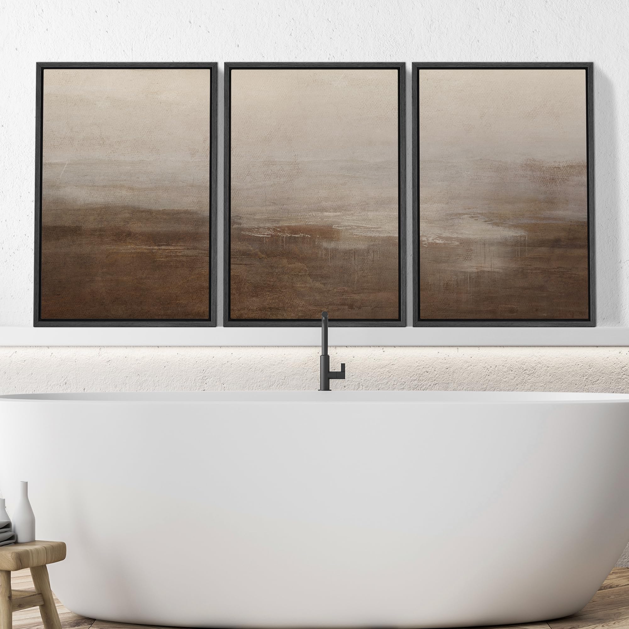 Signwin Framed Canvas Print Wall Art Abstract Hazy Landscape Modern Minimalist Beige And Brown Nature Wilderness Modern Art Cool