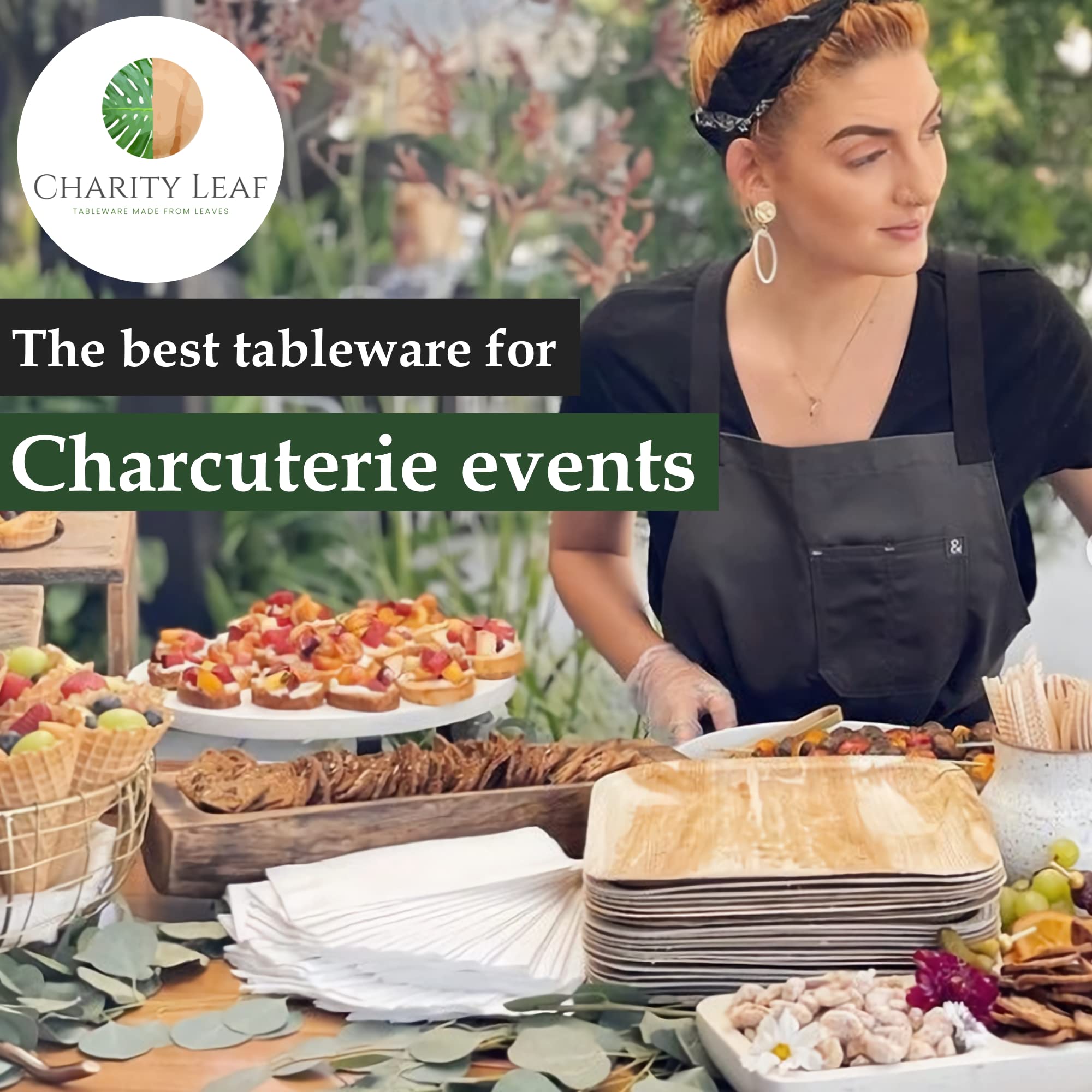 Charity Leaf Disposable Palm Leaf 12'' X 10'' Trays (10 Pieces) Bamboo Like Serving Platters, Disposable Boards, Eco-Friendly Di
