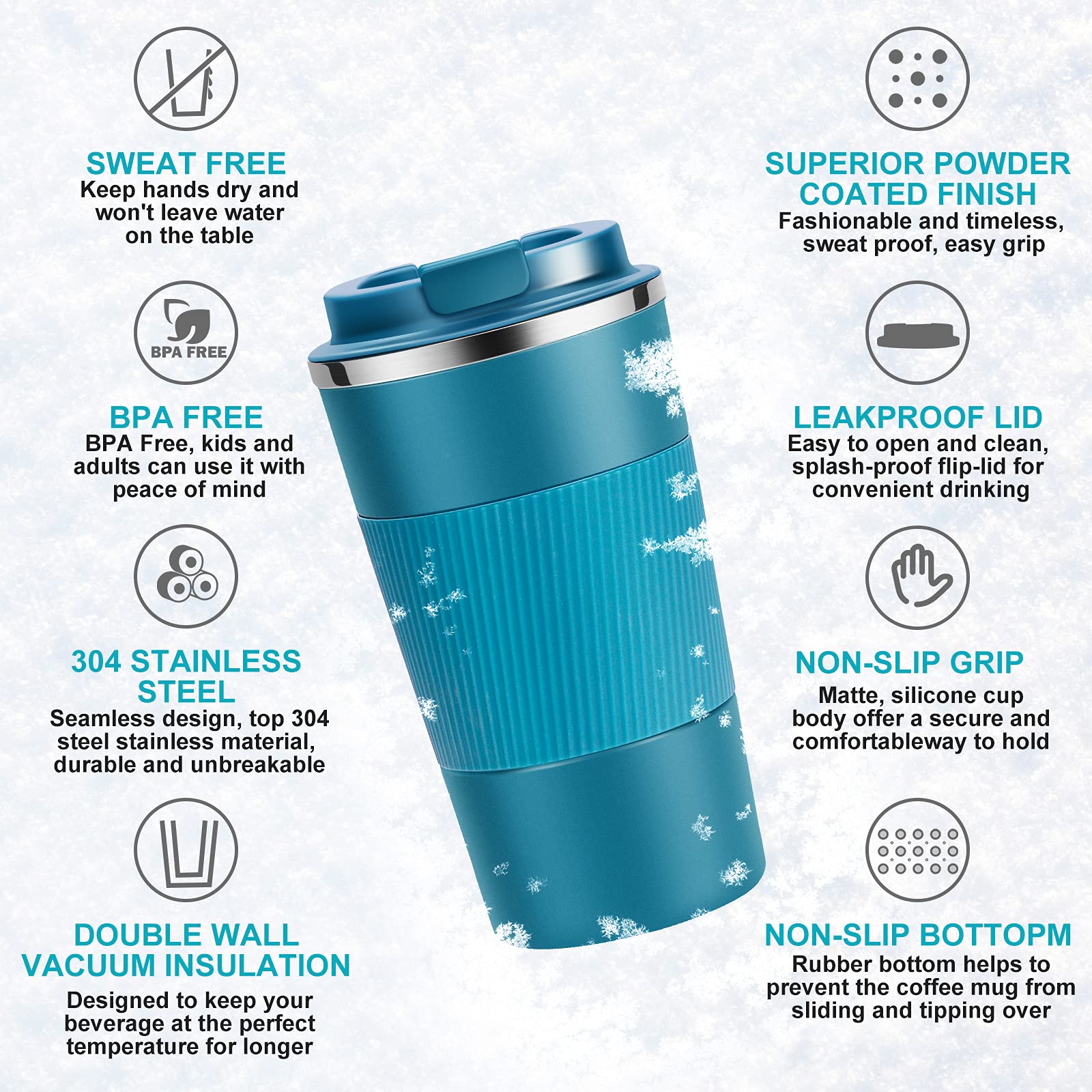 Yinjoyi 12Oz Travel Coffee Cups Insulated Tumbler Thermal Mug To Go With Lid Leak Proof Reusable Stainless Steel Coffee Mug Spil