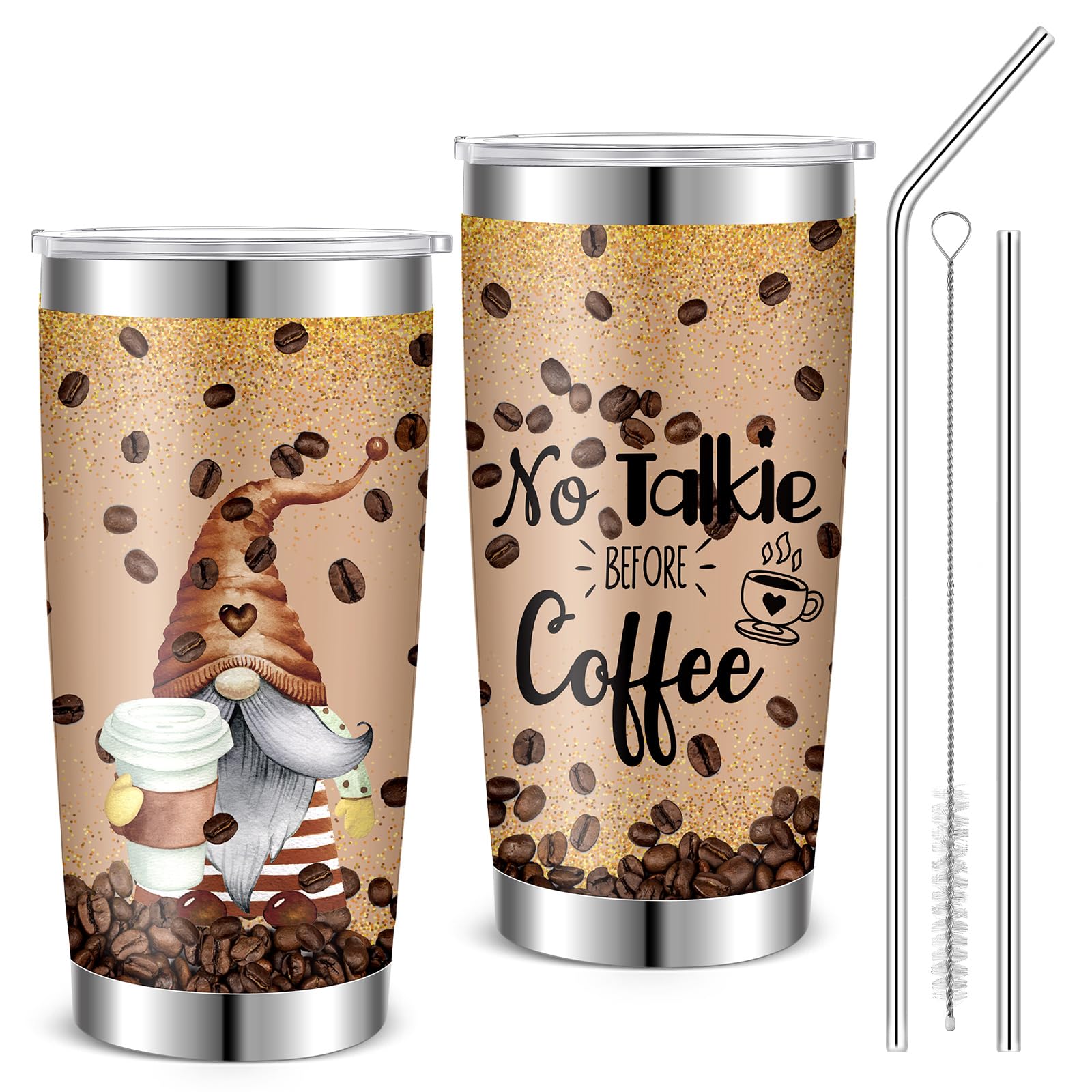 Havawish Gnome Coffee Tumbler 20Oz Glitter Brown Coffee Gnome Cup Tumbler With Lid And Straw Coffee Lovers Gift Insulated Travel