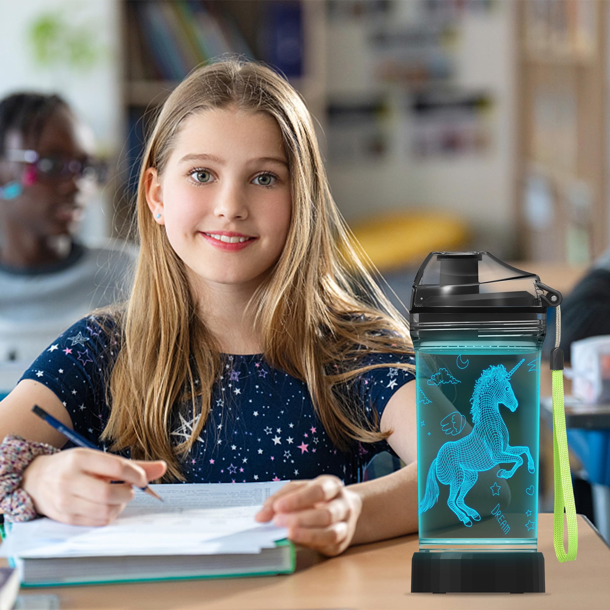 CoolGift Mart Unicorn Gifts for Girls, Light Up 3D Unicorn Water Bottle, 14oz Tritan BPA Free - Kids Drinking Cup - Christmas Ho