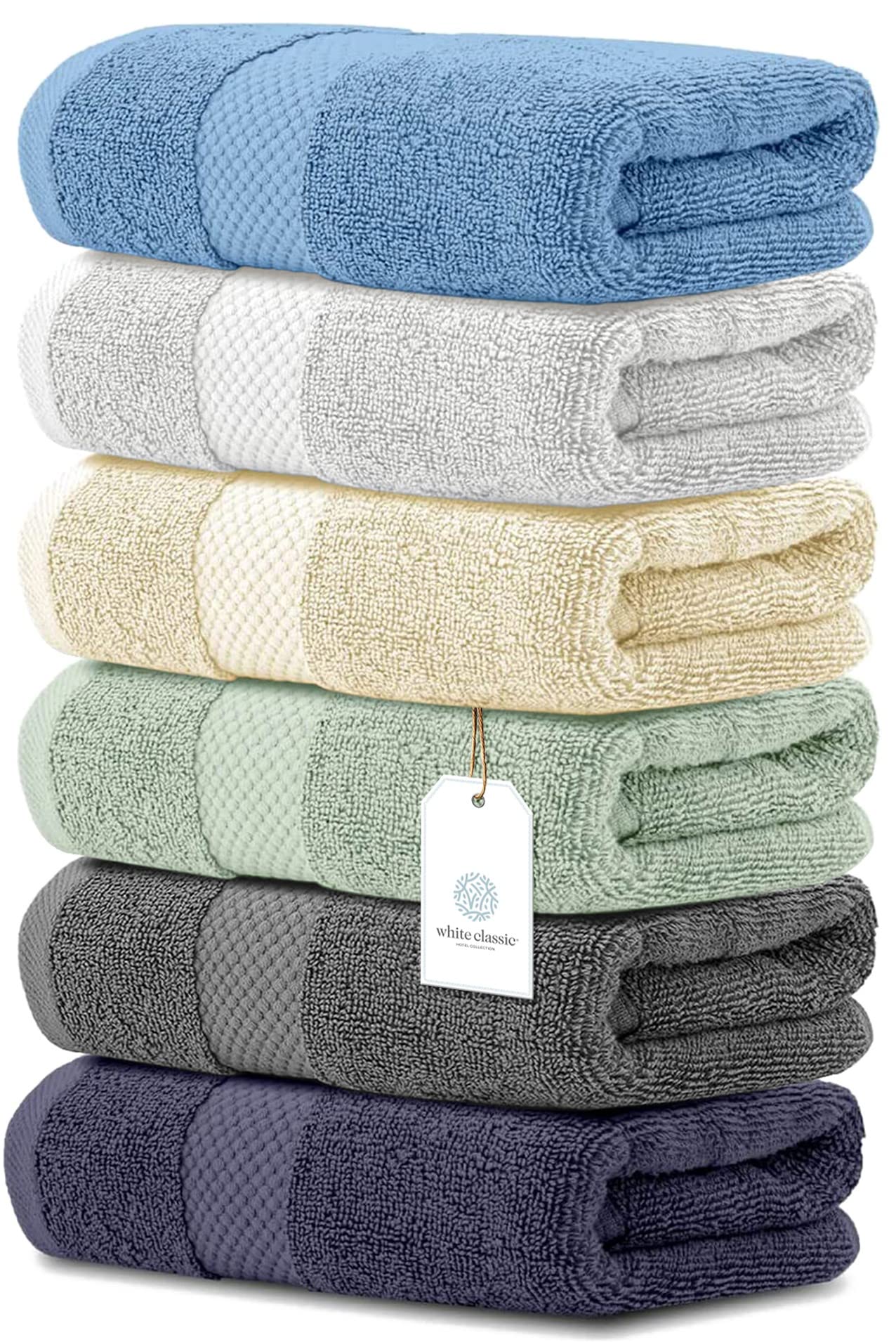 White Classic Luxury Hand Towels For Bathroom-Hotel-Spa-Kitchen-Set - Circlet Egyptian Cotton - 16X30 Inches - Set Of 6 (Multi)