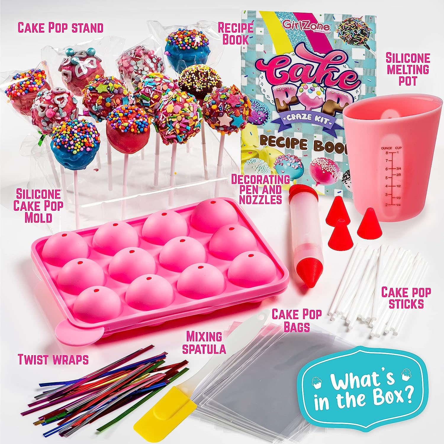 GirlZone Cake Pop Craze Kit - Kids Baking Set for Ages 10-12, Plastic Mold, Stand, Gifting Bags, Decorating Pen, Clear Color