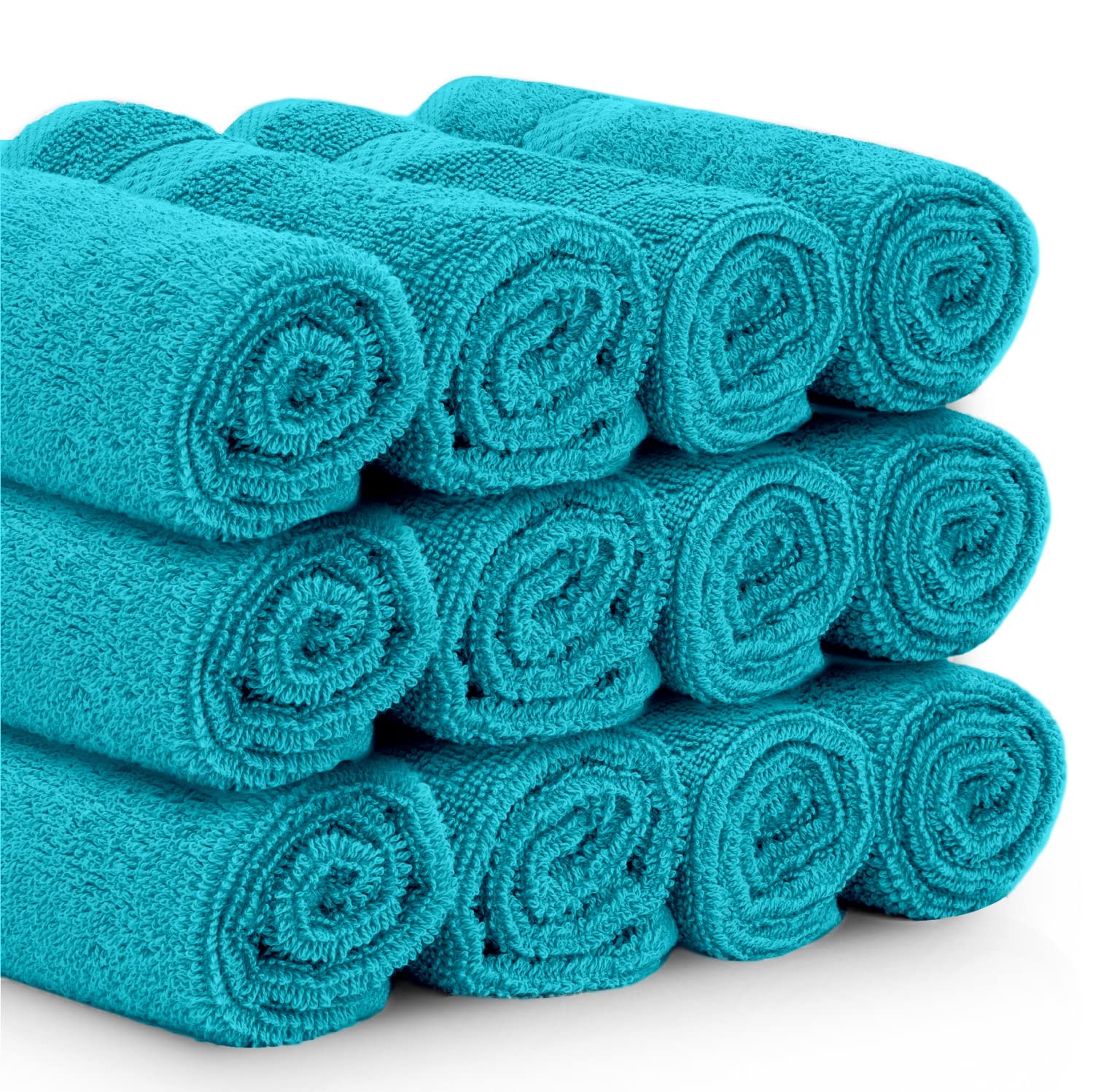 White Classic Luxury Cotton Washcloths - Face Towel Set | 12 Pack | Aqua