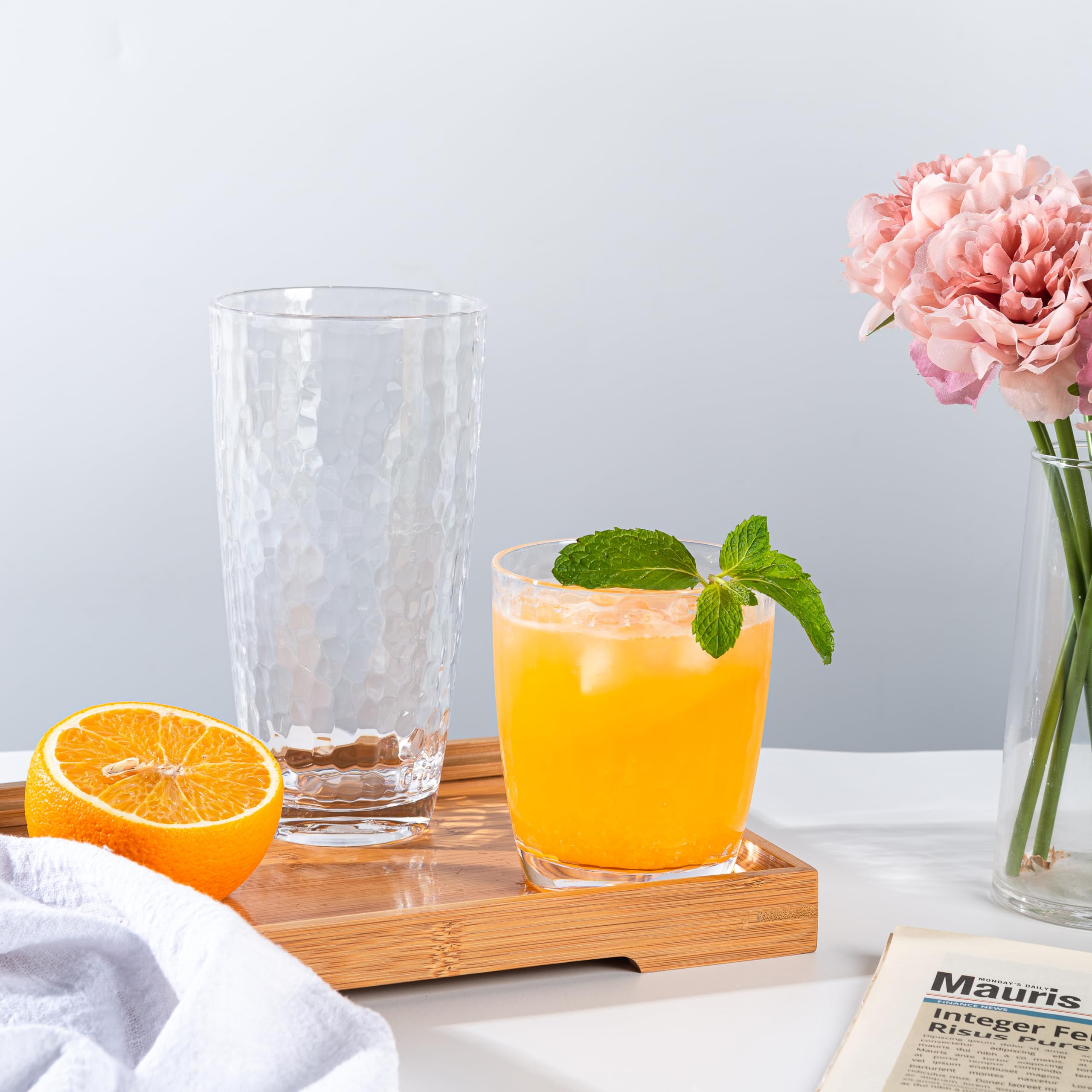 Koxin-Karlu Hammered 26-Ounce Plastic Tumbler Acrylic Glasses, Set Of 6 Clear