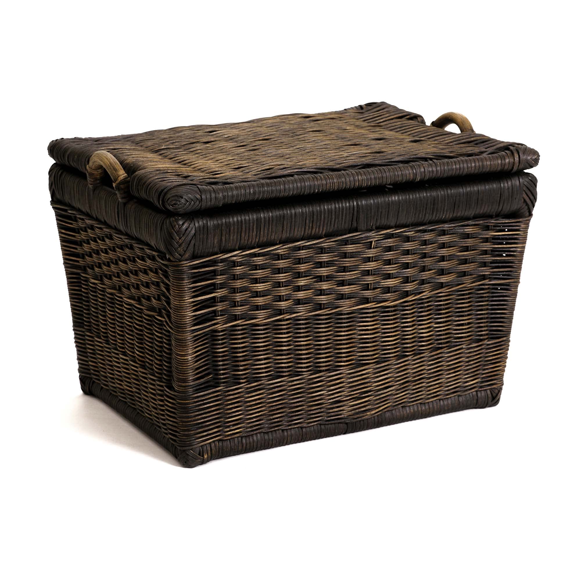 The Basket Lady Lift-Off Lid Wicker Storage Basket, Medium, 20 In L X 15 In W X 14 In H, Antique Walnut Brown