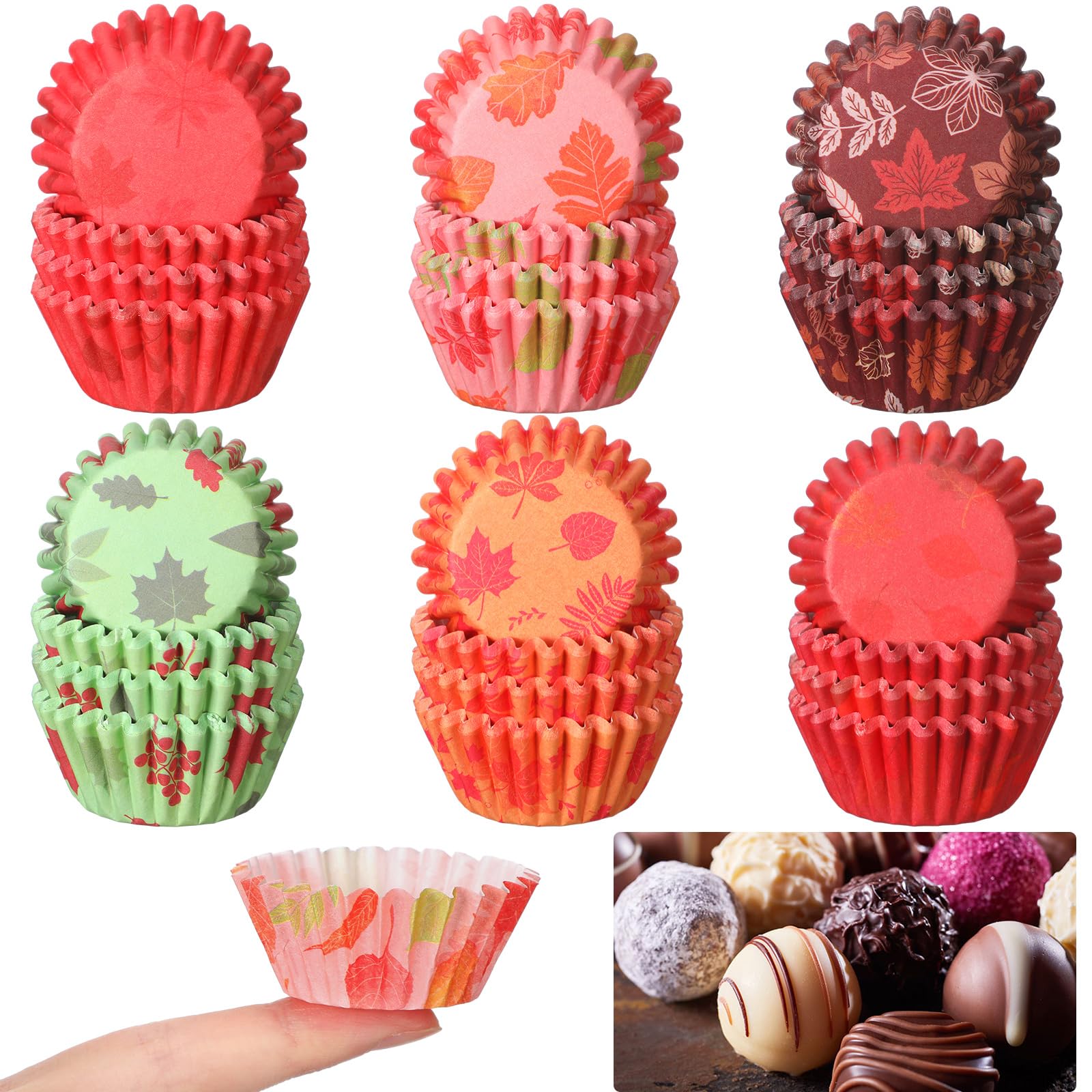600 Pcs Fall Cupcake Liners Thanksgiving Autumn Maple Leaves Wrappers Mini Baking Cups For Baking Fall Candy Muffin Paper Cups F