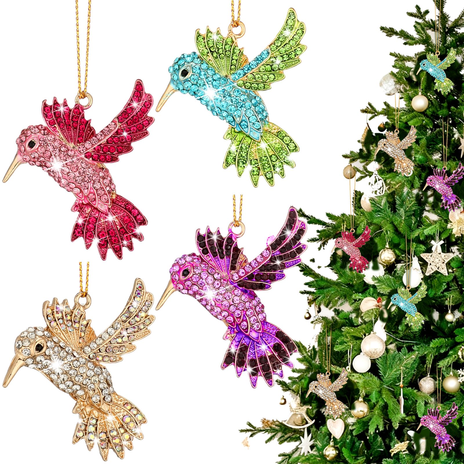 Yuntau 8 pcs Crystal Christmas Ornaments Christmas Tree Hanging Ornaments Keepsake Gifts for Women Girls Xmas Decorations Party 