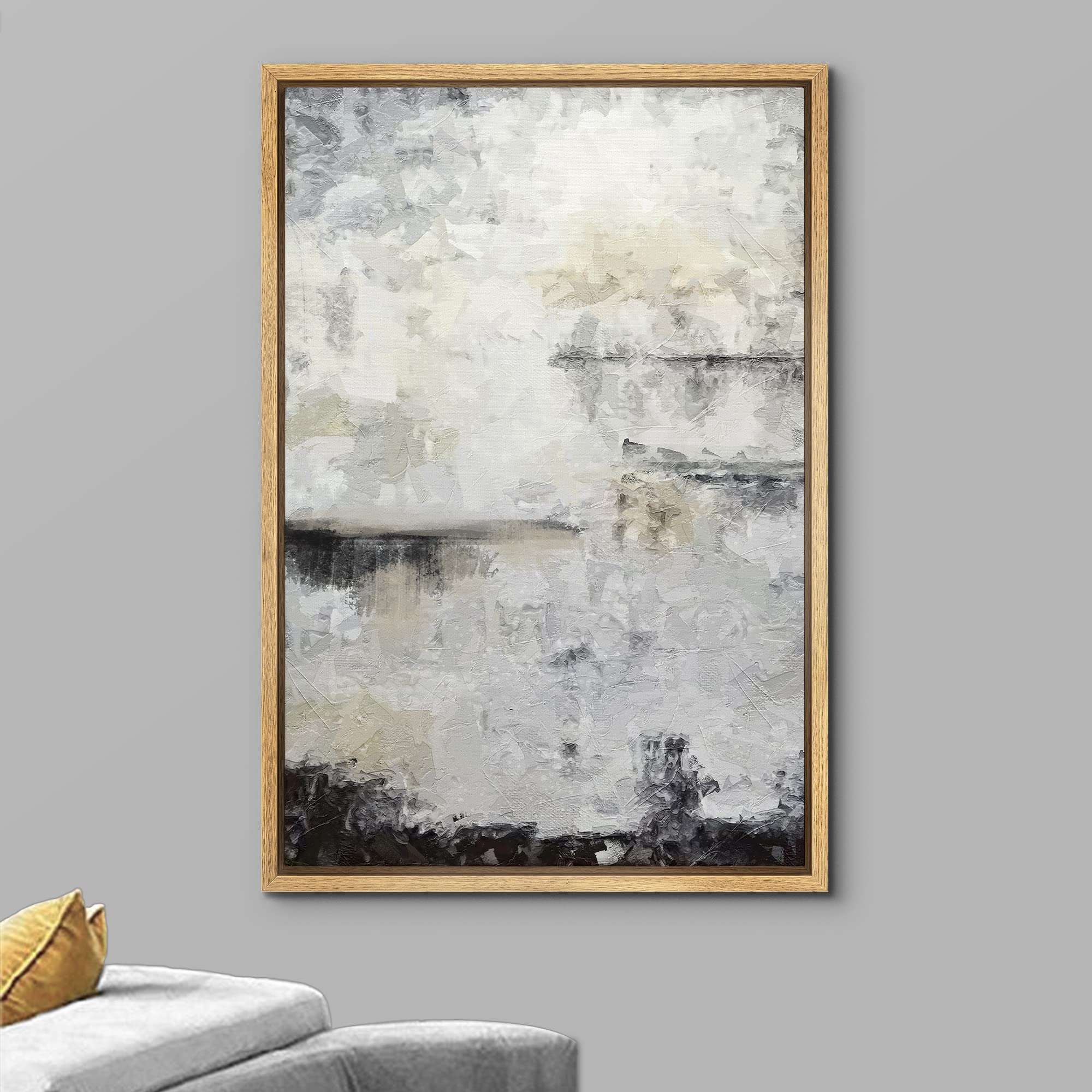 Wall26 Framed Canvas Print Wall Art Black, Gray And Beige Grunge Paint Strokes Abstract Shapes Illustrations Modern Art Boho Rel