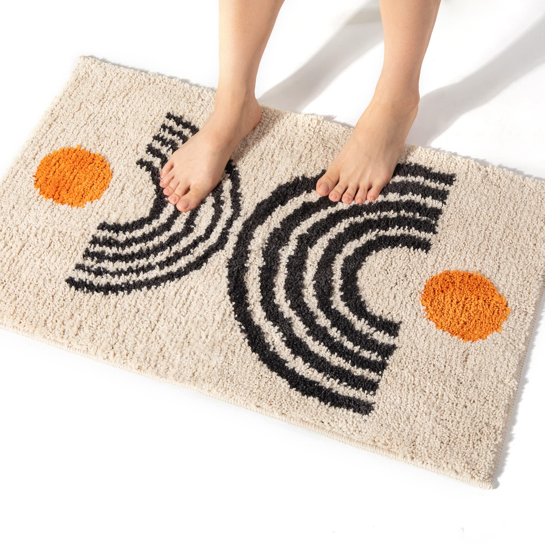 Dbjoy Boho Bathroom Rugs Non-Slip Abstract Bath Rugs Microfiber Cute Mat Black Washable For Tube/Washbasin/Toilet (Beige-A, 16''