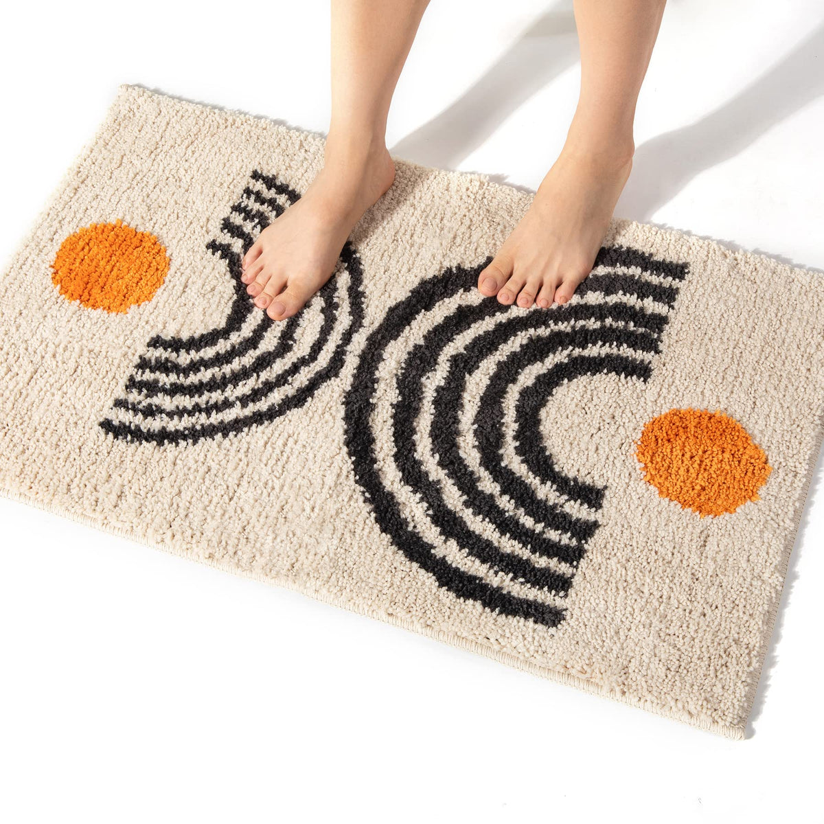 Dbjoy Boho Bathroom Rugs Non-Slip Abstract Bath Rugs Microfiber Cute Mat Black Washable For Tube/Washbasin/Toilet (Beige-A, 20''