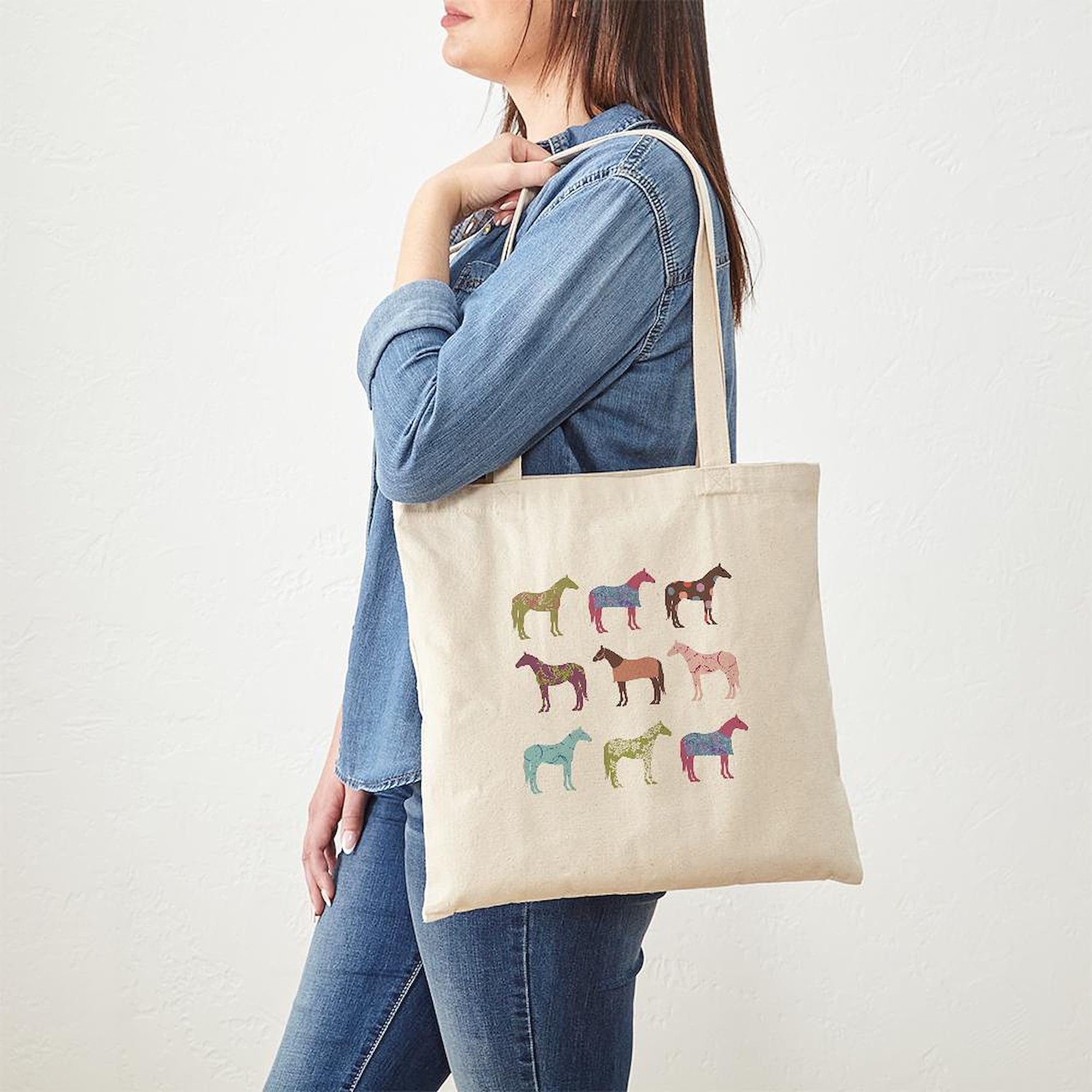 Cafepress Colorful Horse Pattern Tote Bag Natural Canvas Tote Bag, Reusable Shopping Bag