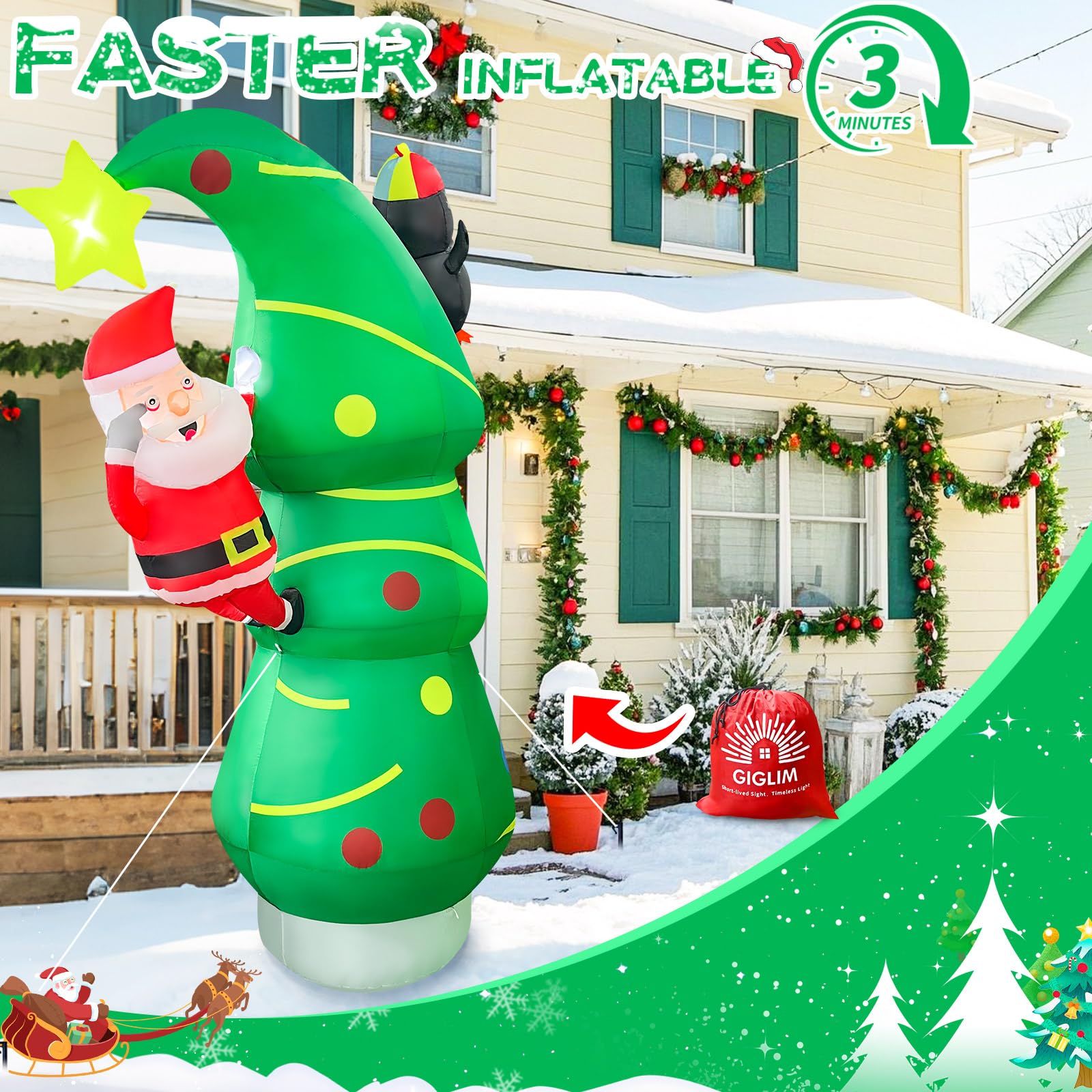 GIGLIM 2025 Inflatables Christmas Tree 7FT Christmas Tree Inflatable Outdoor Decor Combined with Santa Penguin Xmas Tree Blow Up