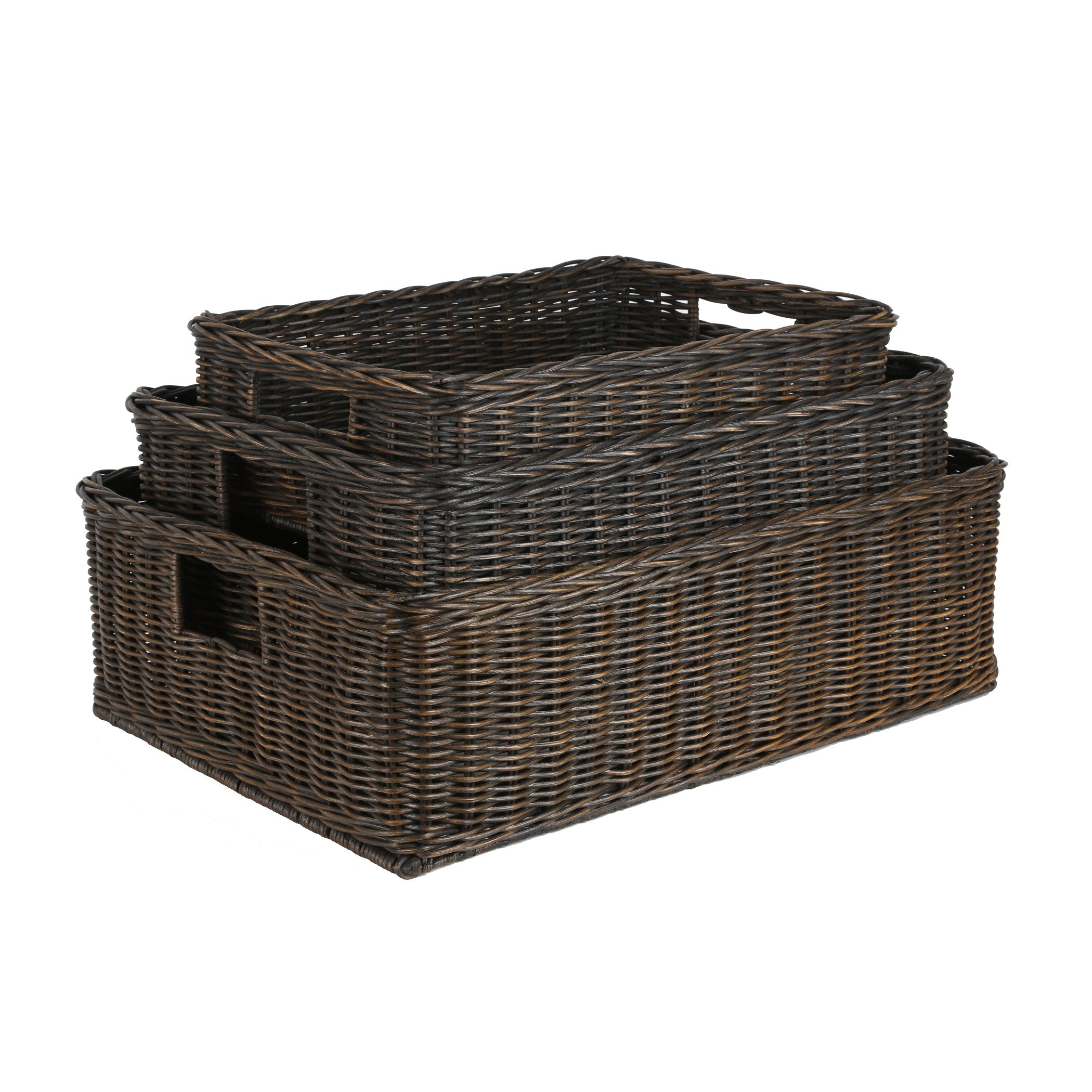 The Basket Lady Under The Bed/Basic Wicker Storage Basket, Extra Large, 25 in L x 19.5 in W x 8 in H, Antique Walnut Brown