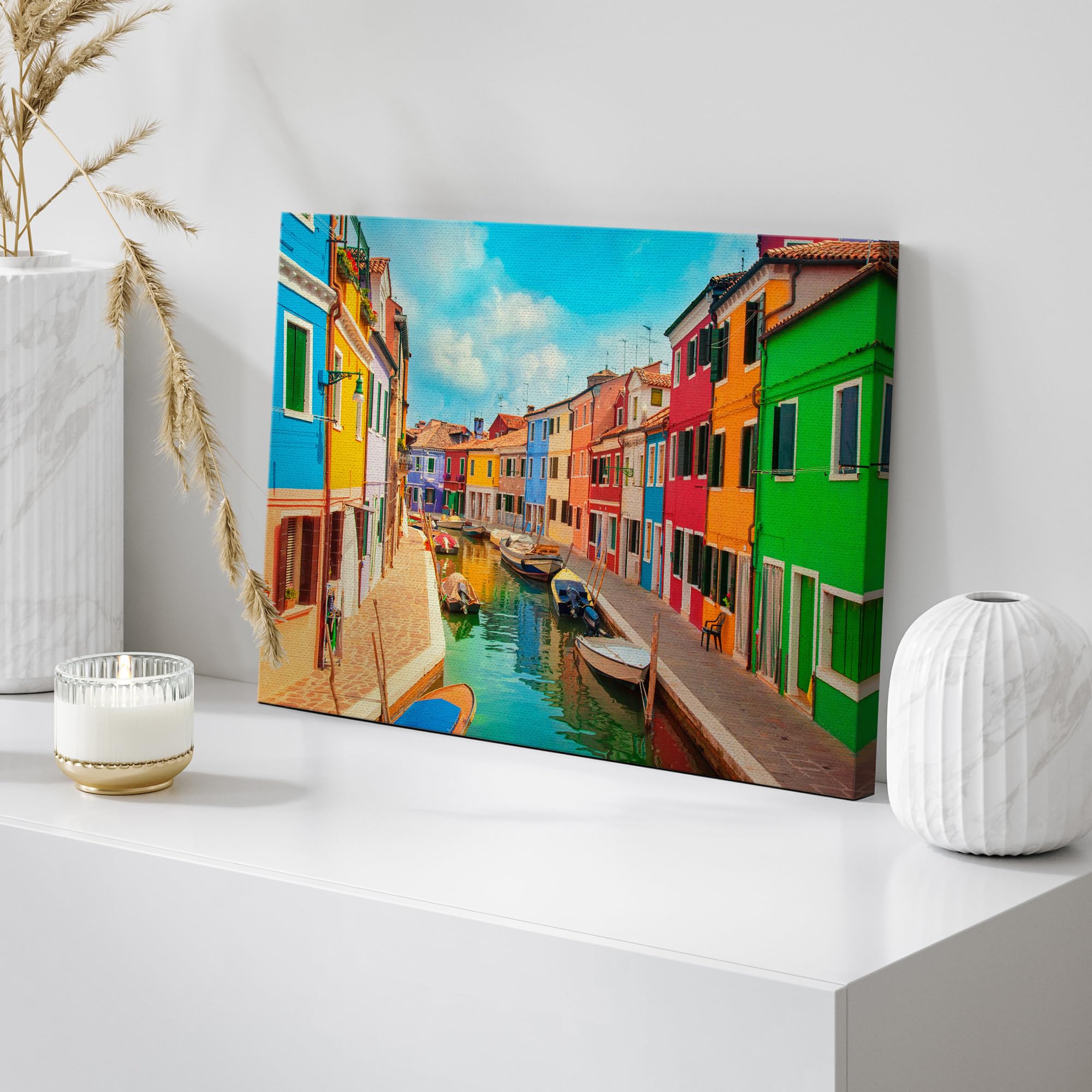 Wall26 Canvas Print Wall Art Vibrant Neon Venice Italy Canal Homes Nature Wilderness Photography Realism Rustic Scenic Landscape