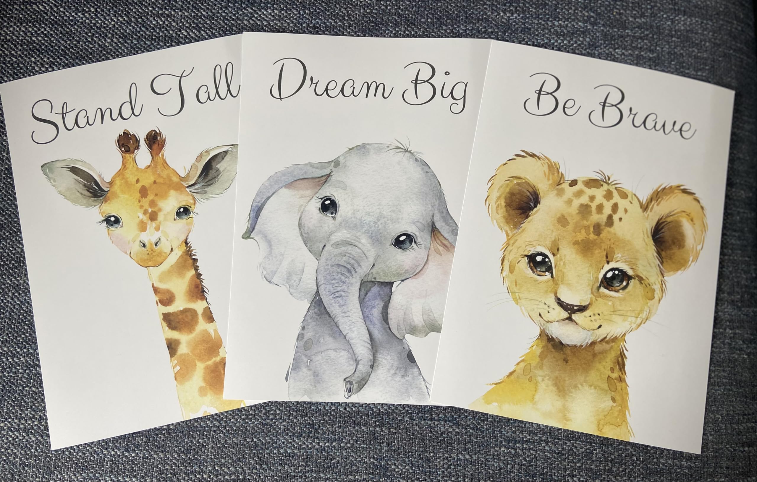 Baby Safari Animals For Girl Or Boy Nursery Bedroom, Set Of 3 Unframed Wall Art Prints, Jungle Portrait Quote Posters, Nursery D