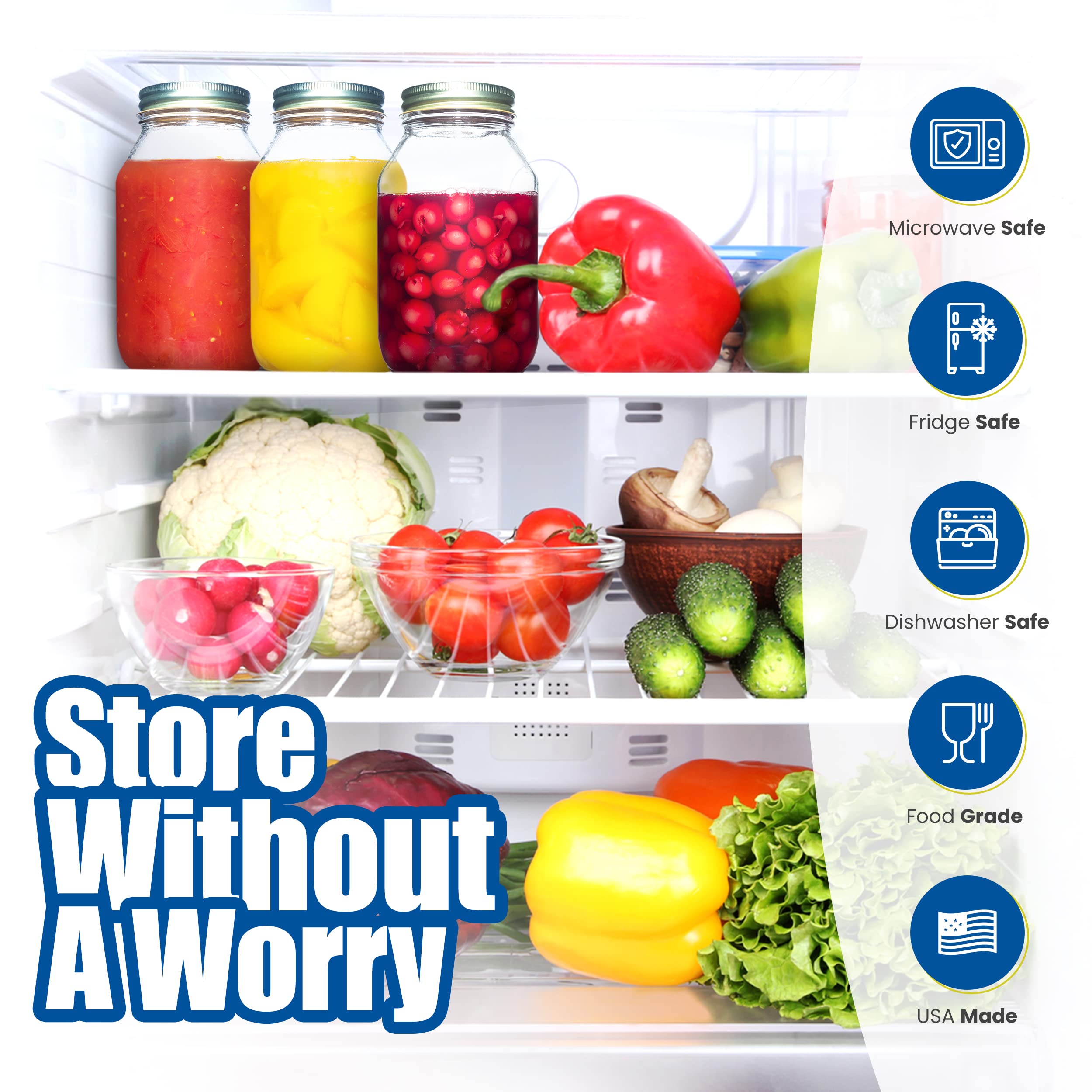 Ehomea2Z Mason Jars 32 Oz With Lids Regular Mouth (12 Pack) Preserving Spices,Storage,Meal Prep, Overnight Oats,Dry Food,Salads,