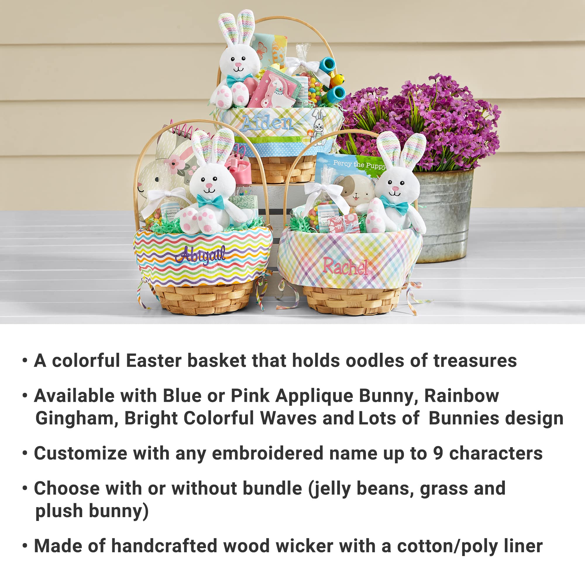 Let'S Make Memories Personalized Create Your Own Wicker Easter Basket - Pink Gingham Design - Basket Only - Customize With Any N